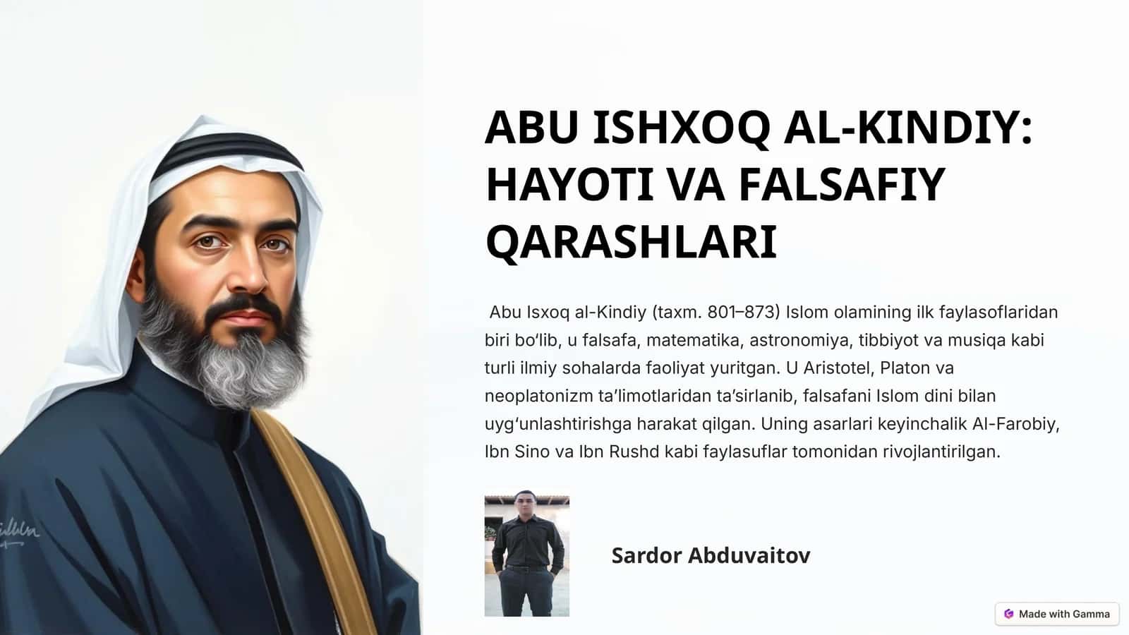 ABU ISHXOQ AL-KINDIY: HAYOTI VA FALSAFIY QARASHLARI