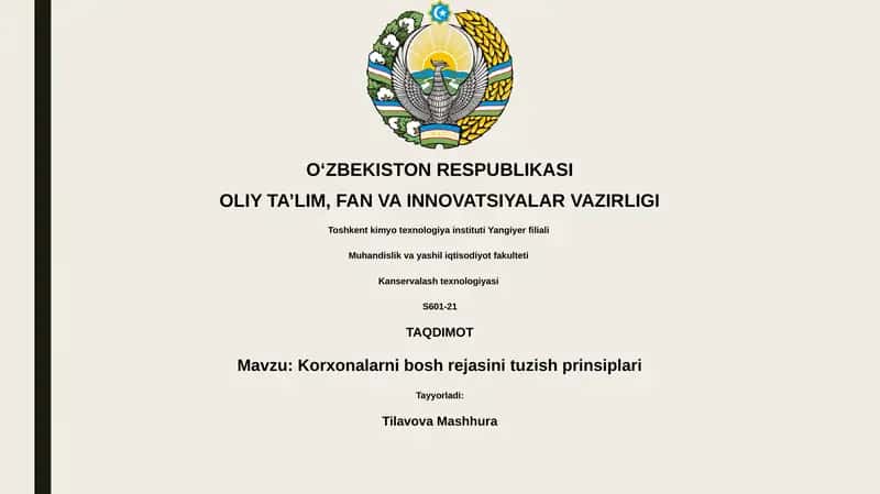 Korxonalarni bosh rejasini tuzish prinsiplari