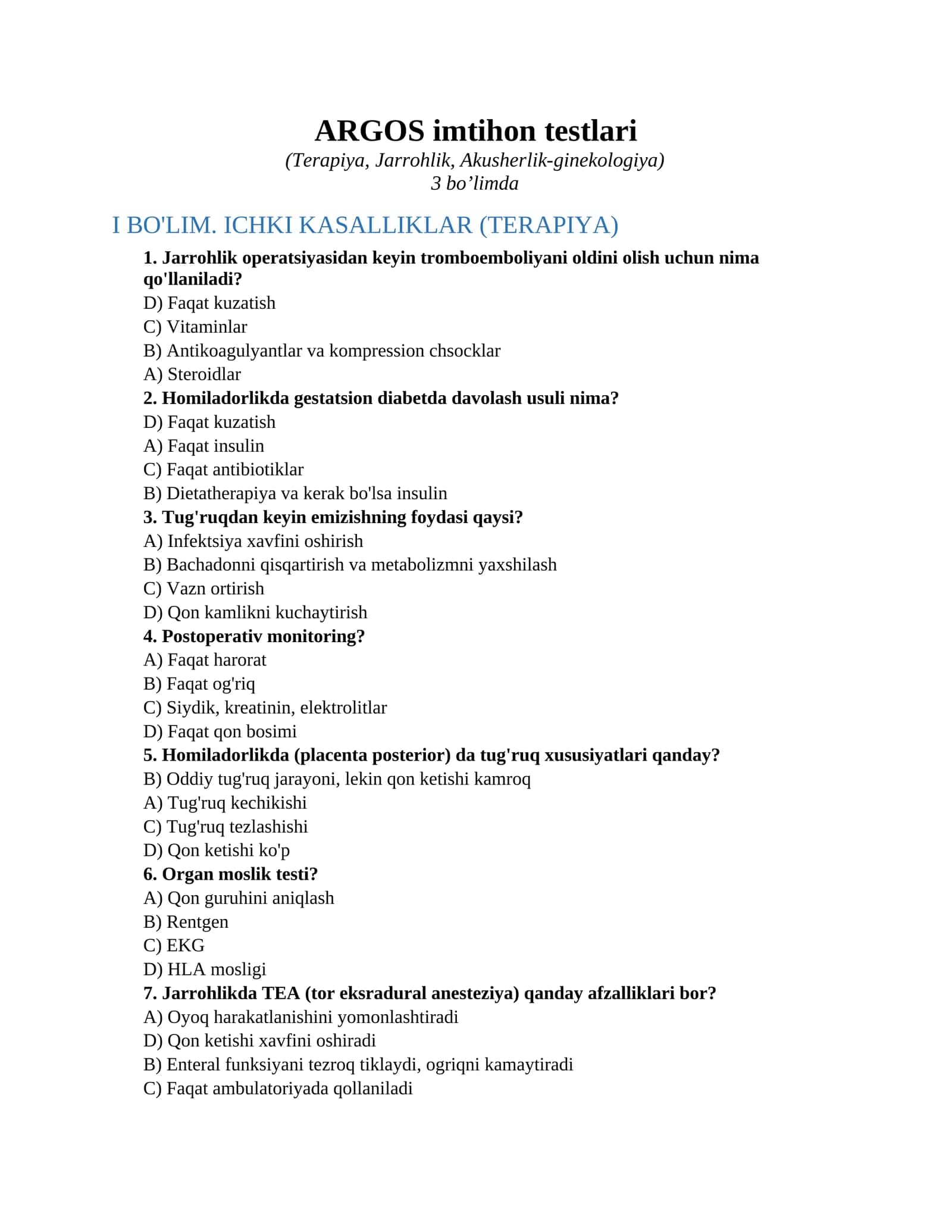 ARGOS imtihon testlari