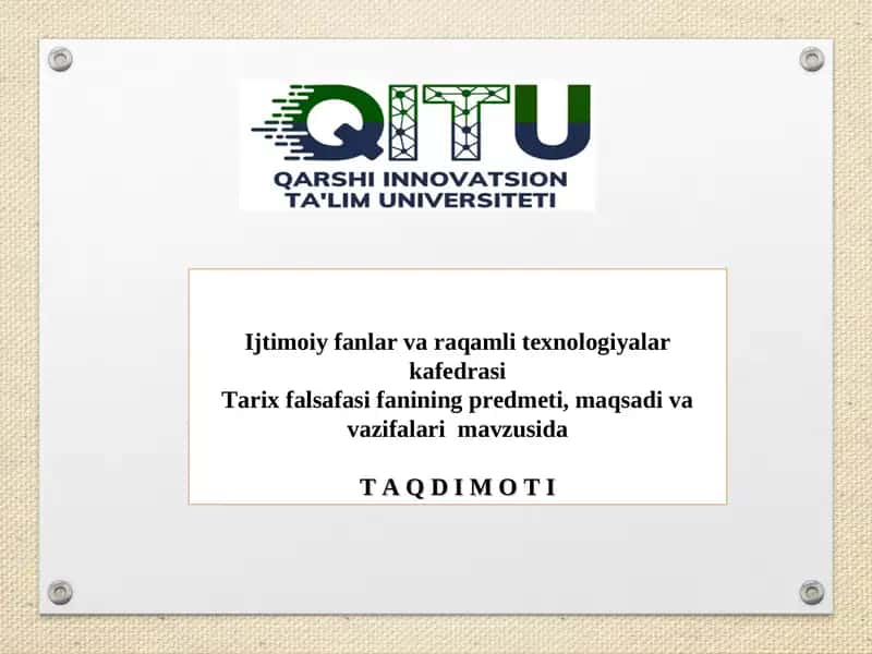 Tarix falsafasi va tarix o`qitish metodikasi