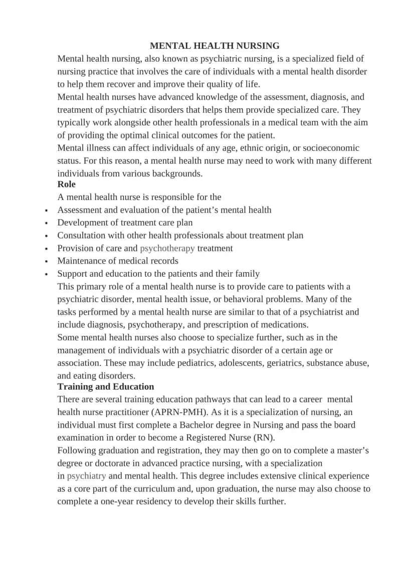 MENTAL HEALTH NURSING