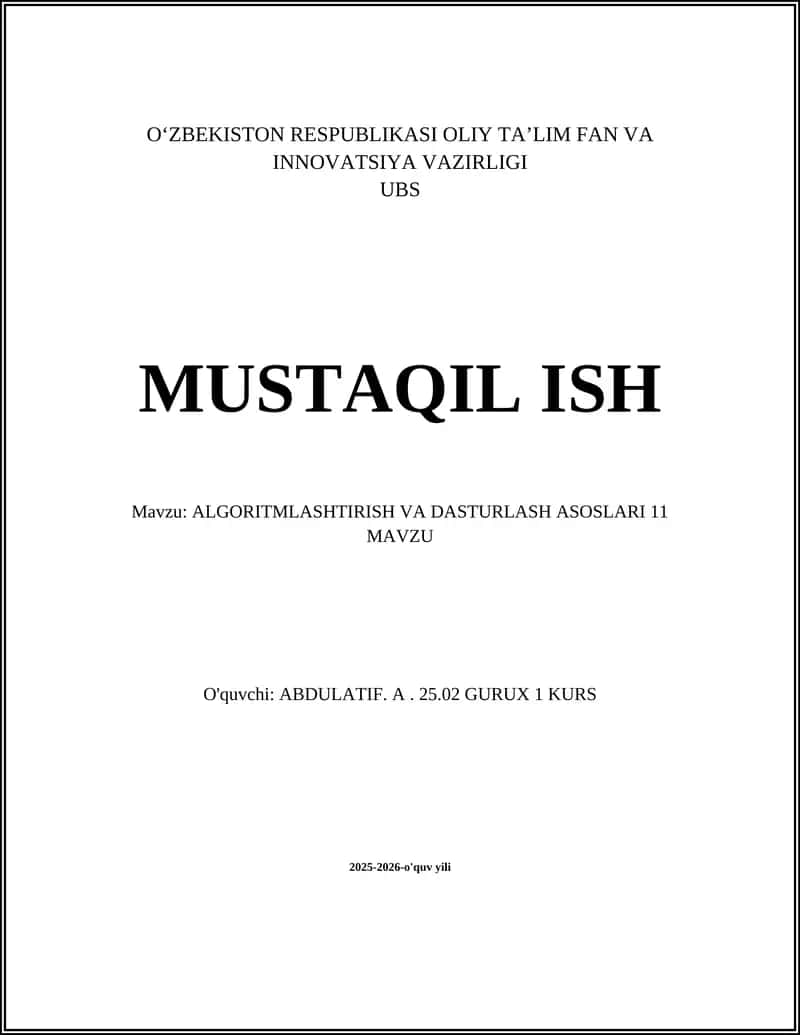 ALGORITMLASHTIRISH VA DASTURLASH ASOSLARI 11