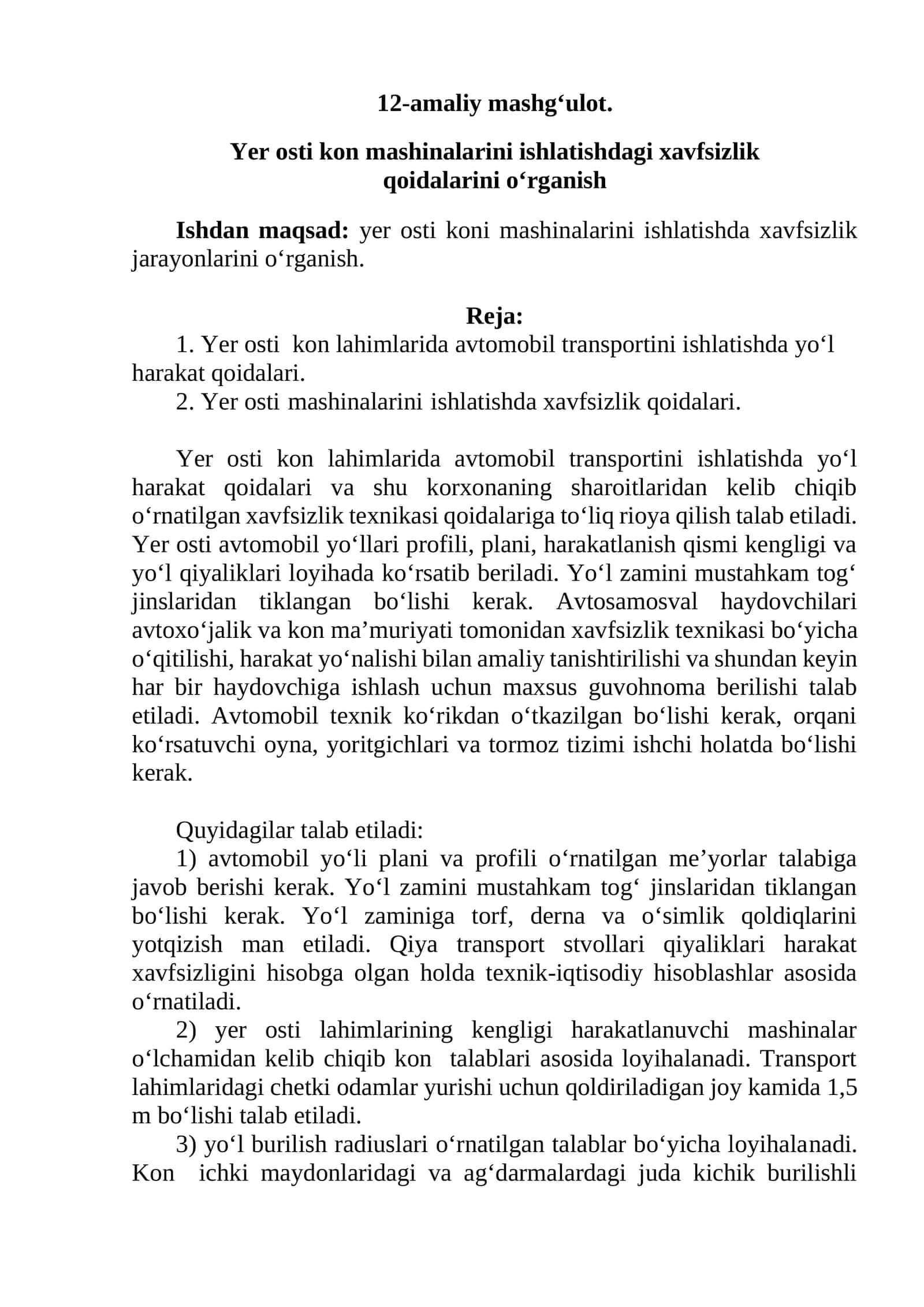 Yer osti kon mashinalarini ishlatishdagi хavfsizlik qoidalarini o‘rganish