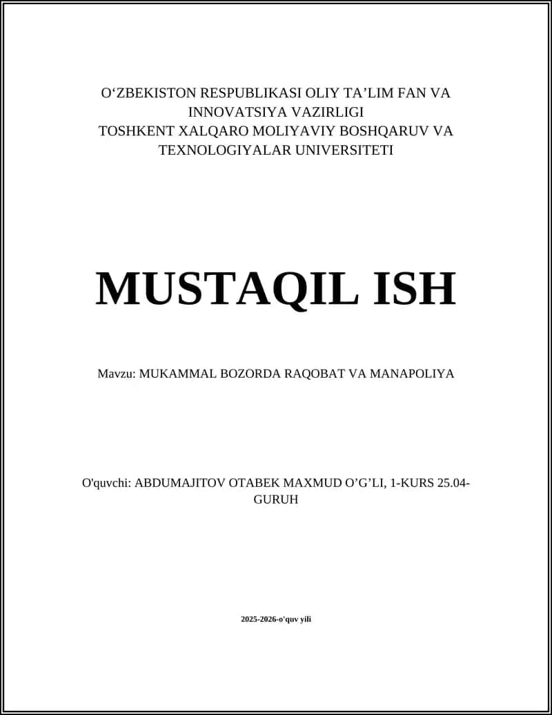 Mukammal bozorda raqobat va manapoliya