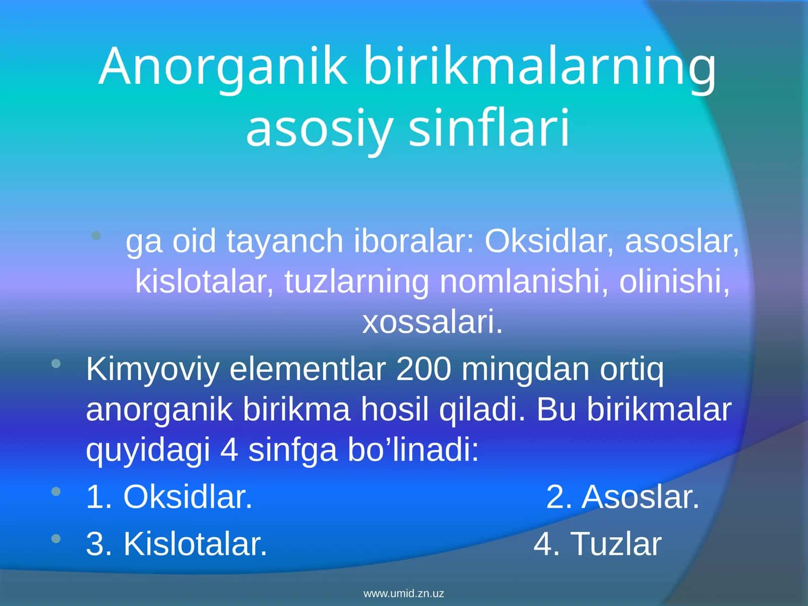 Anorganik birikmalarning asosiy sinflari