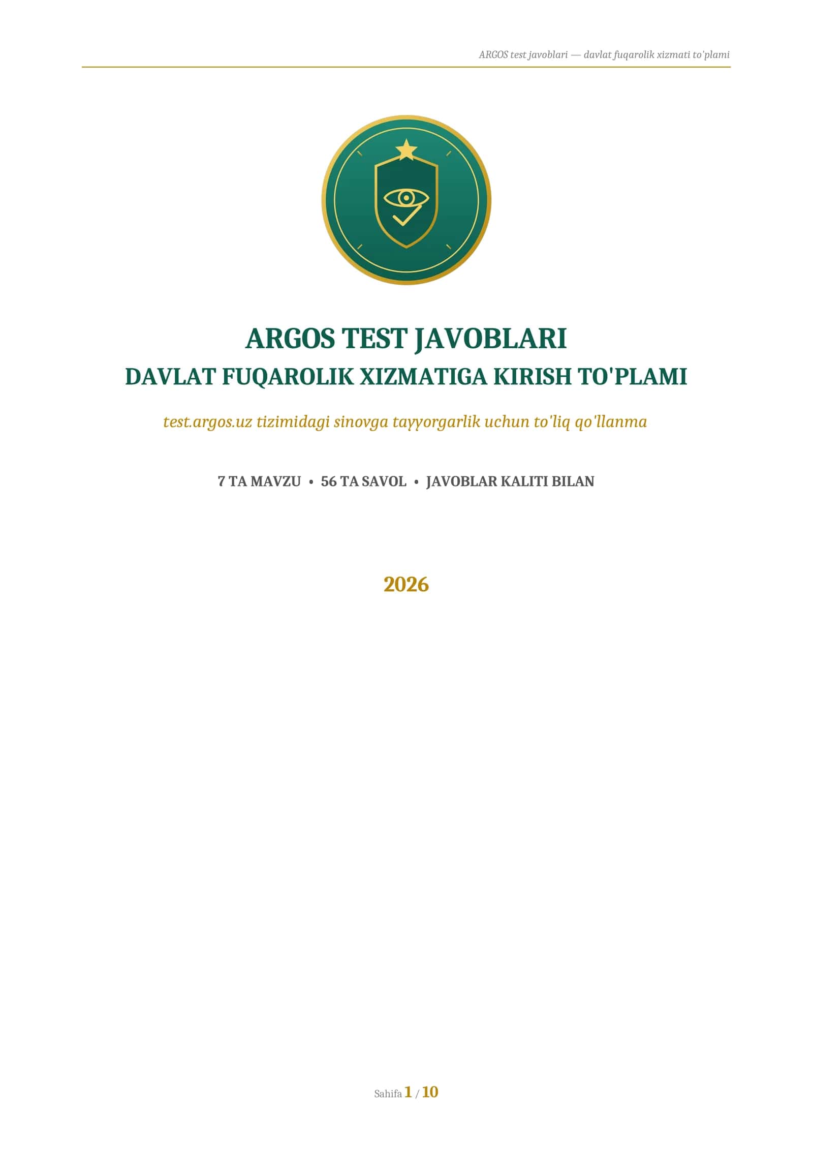 Agros test javoblari 2026