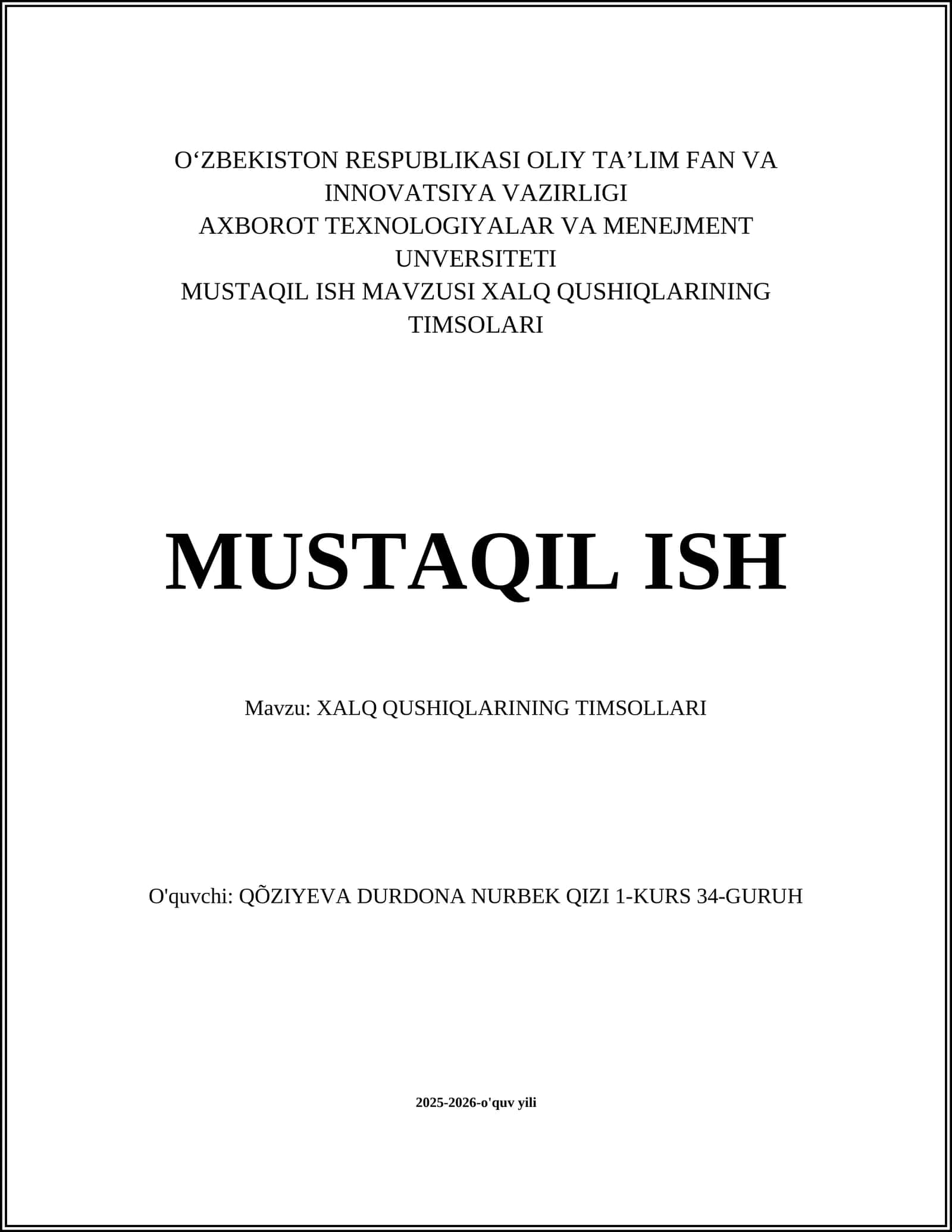 XALQ QUSHIQLARINING TIMSOLLARI