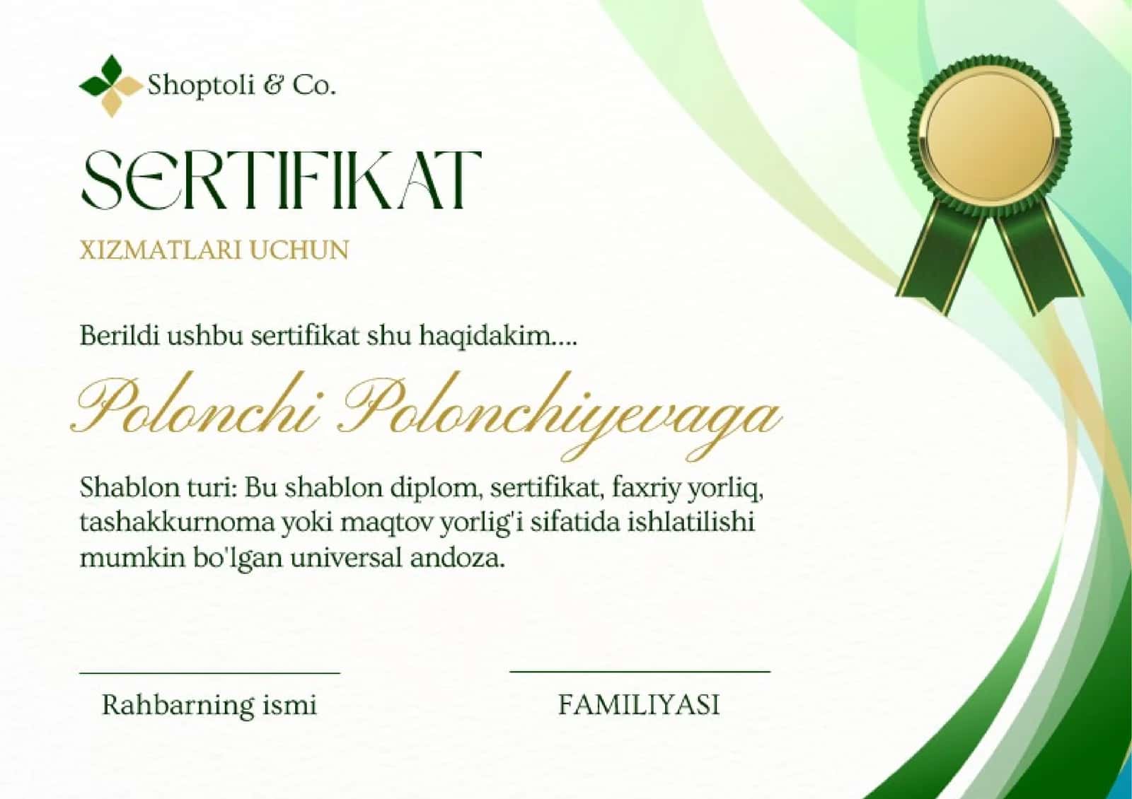 Shablon Sertifikat