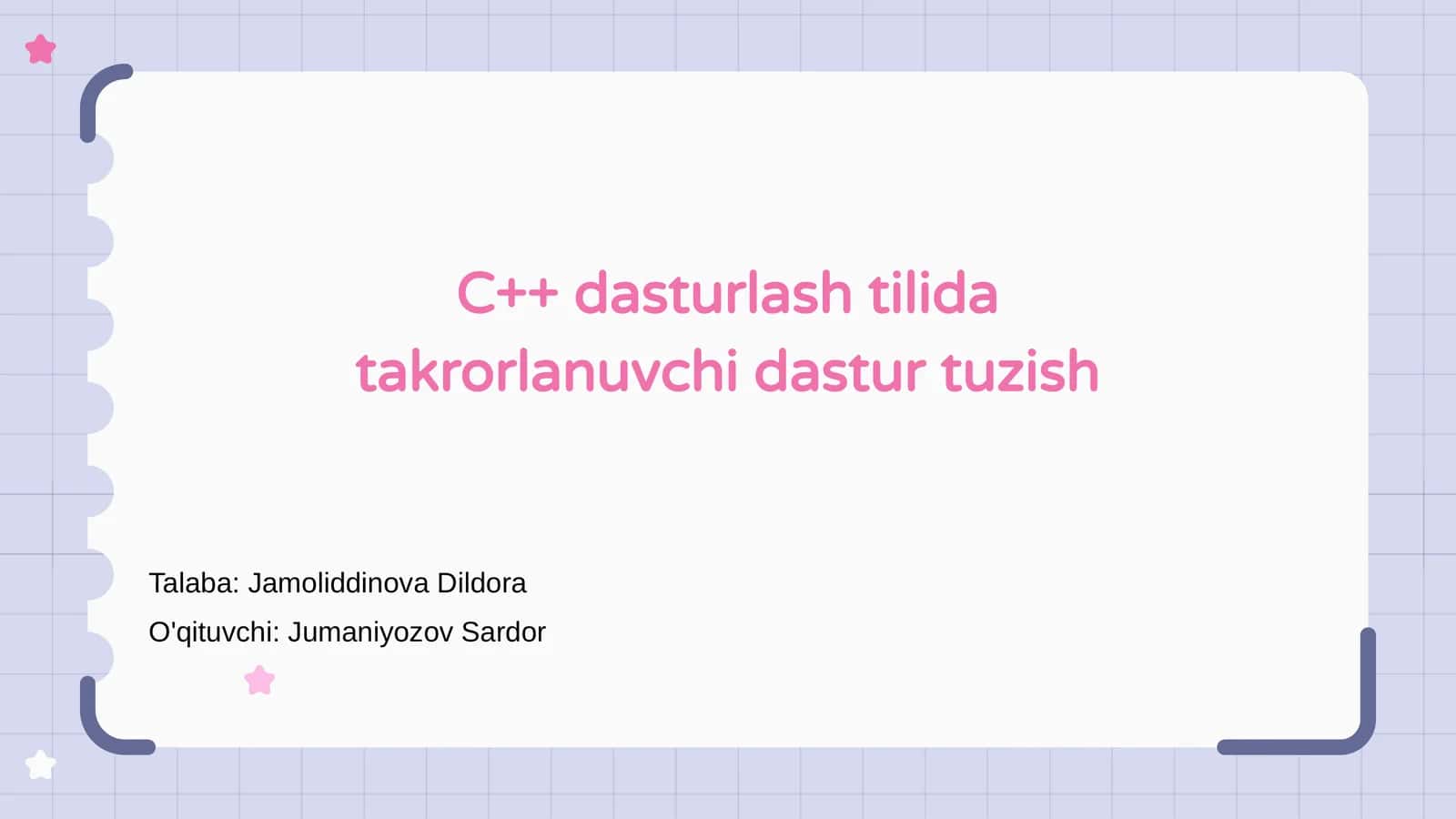 C++ dasturlash tilida takrorlanuvchi dastur tuzish
