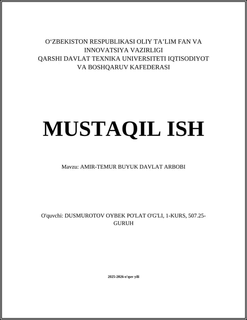 AMIR-TEMUR BUYUK DAVLAT ARBOBI