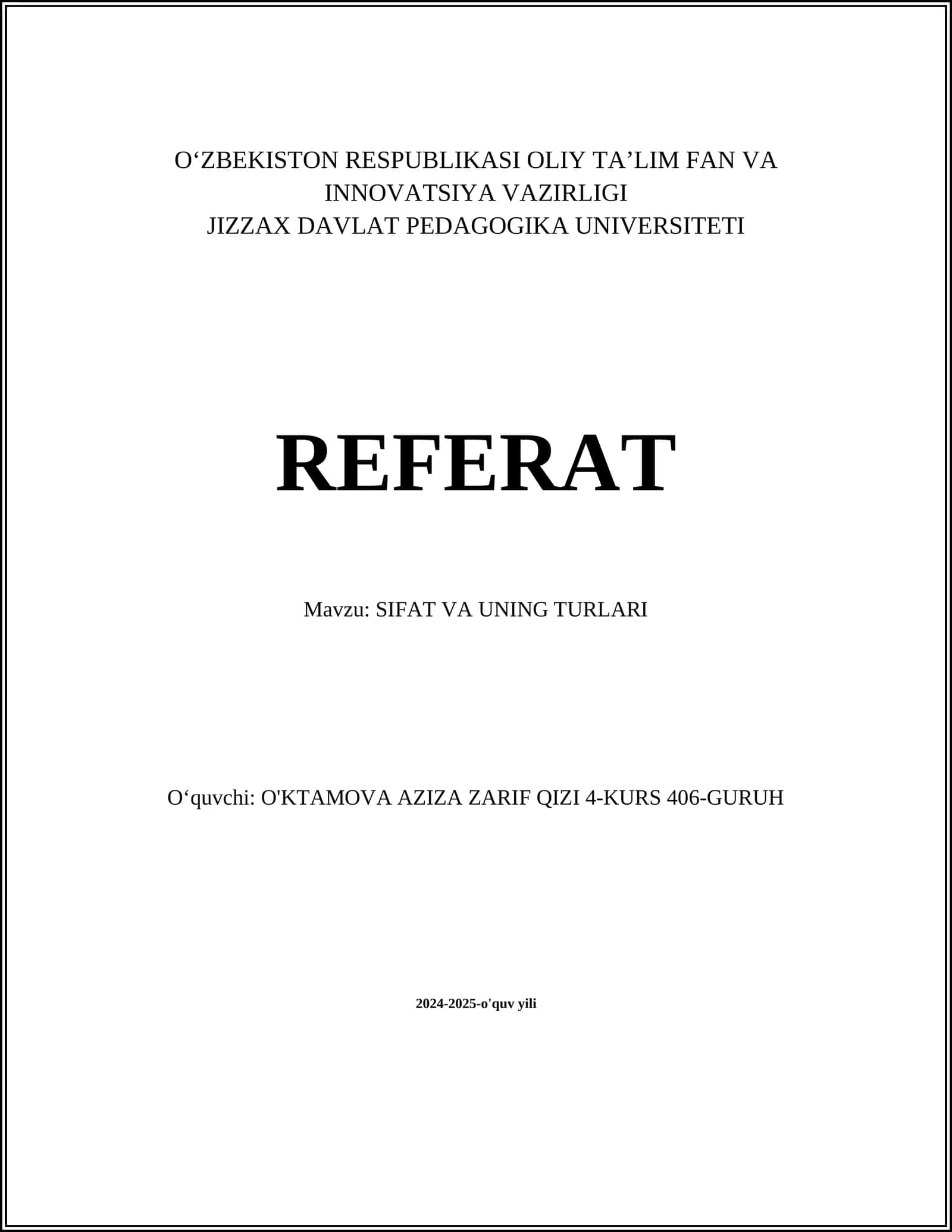 SIFAT VA UNING TURLARI