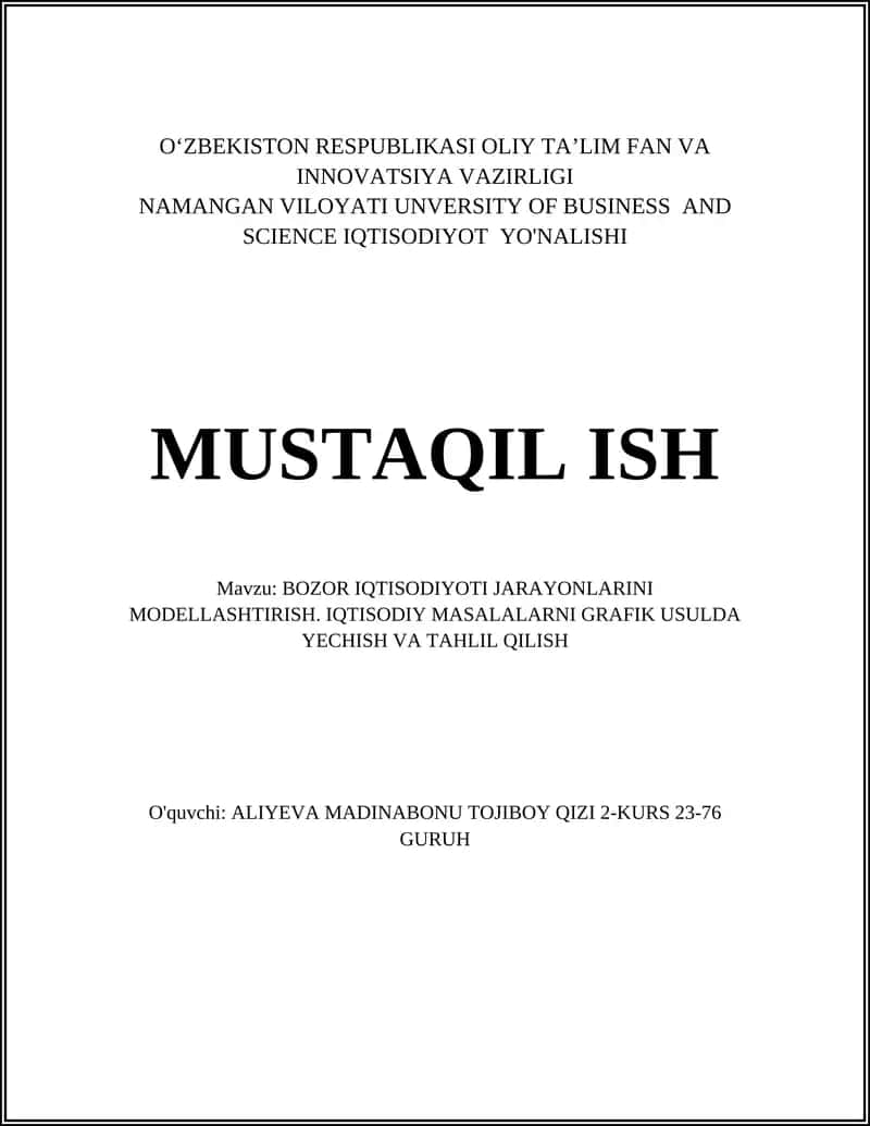 Bozor Iqtisodiyoti Jarayonlarini Modellashtirish