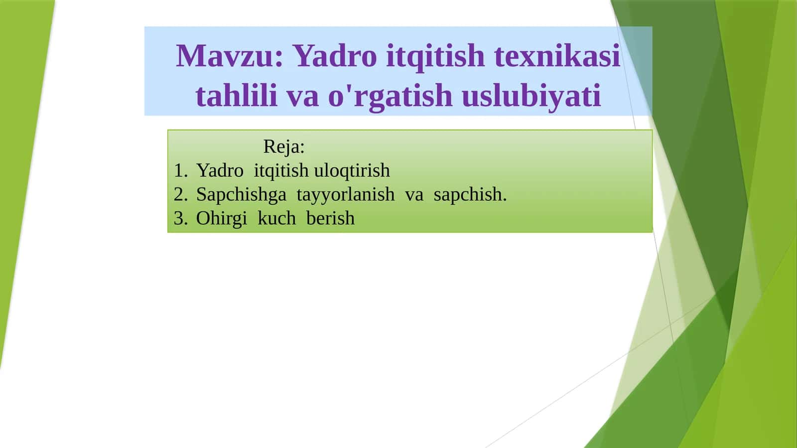 Yadro itqitish texnikasi tahlili va o'rgatish uslubiyati