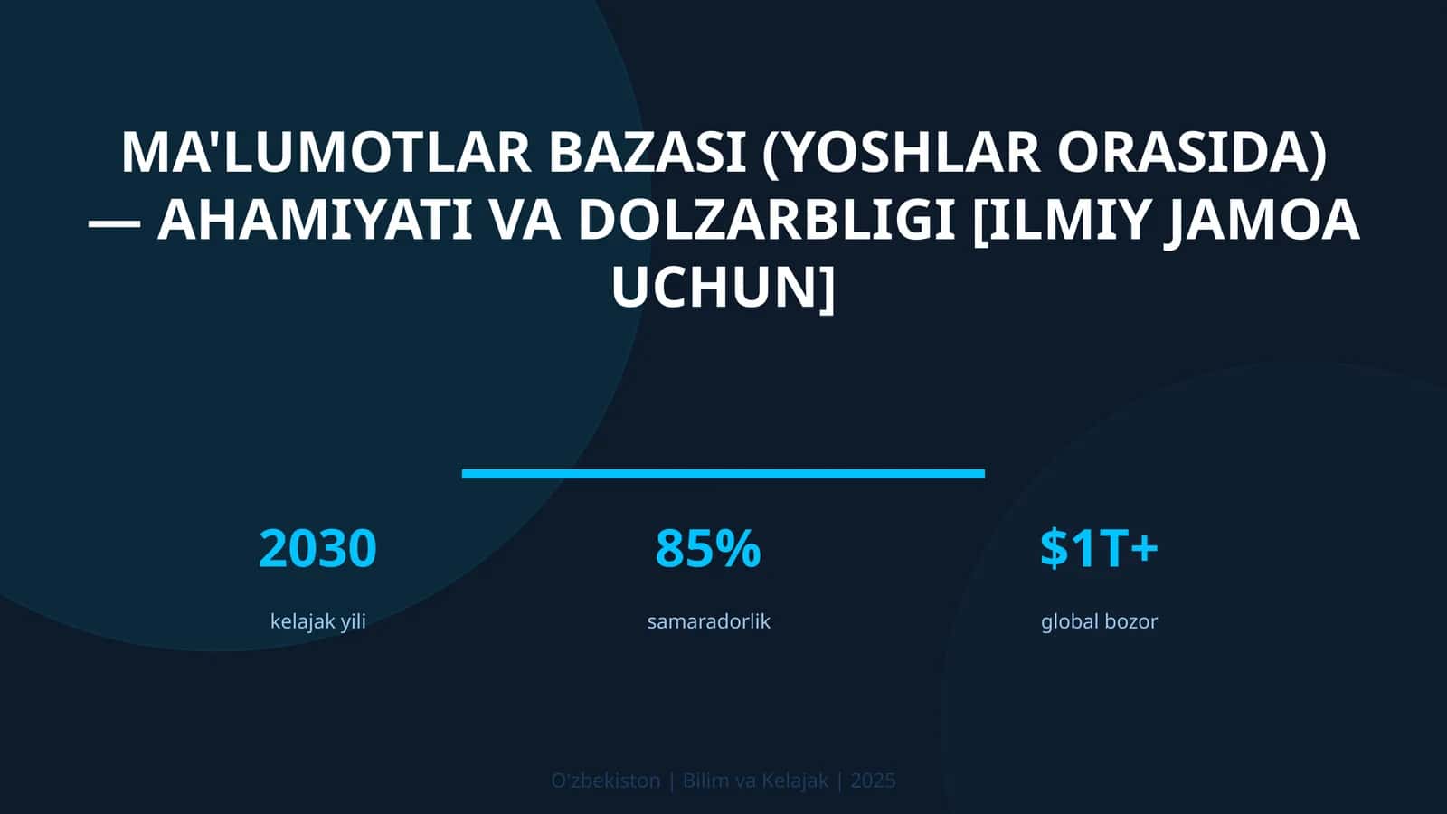 MA'LUMOTLAR BAZASI (YOSHLAR ORASIDA) — AHAMIYATI VA DOLZARBLIGI [ILMIY JAMOA UCHUN]
