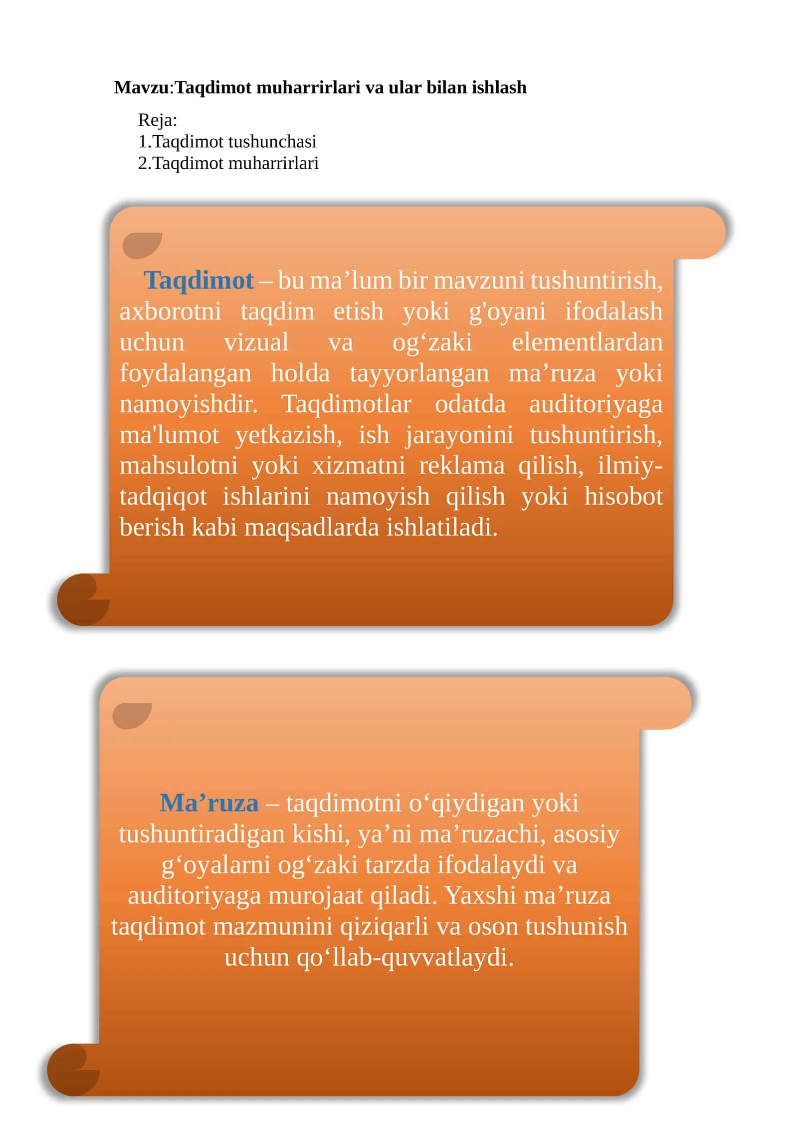 Taqdimot muharrirlari va ular bilan ishlash