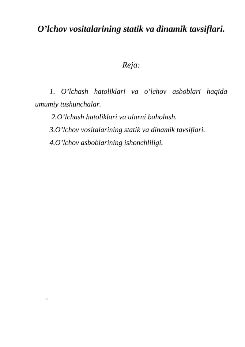 O'lchov vositalarining statik va dinamik tavsiflari