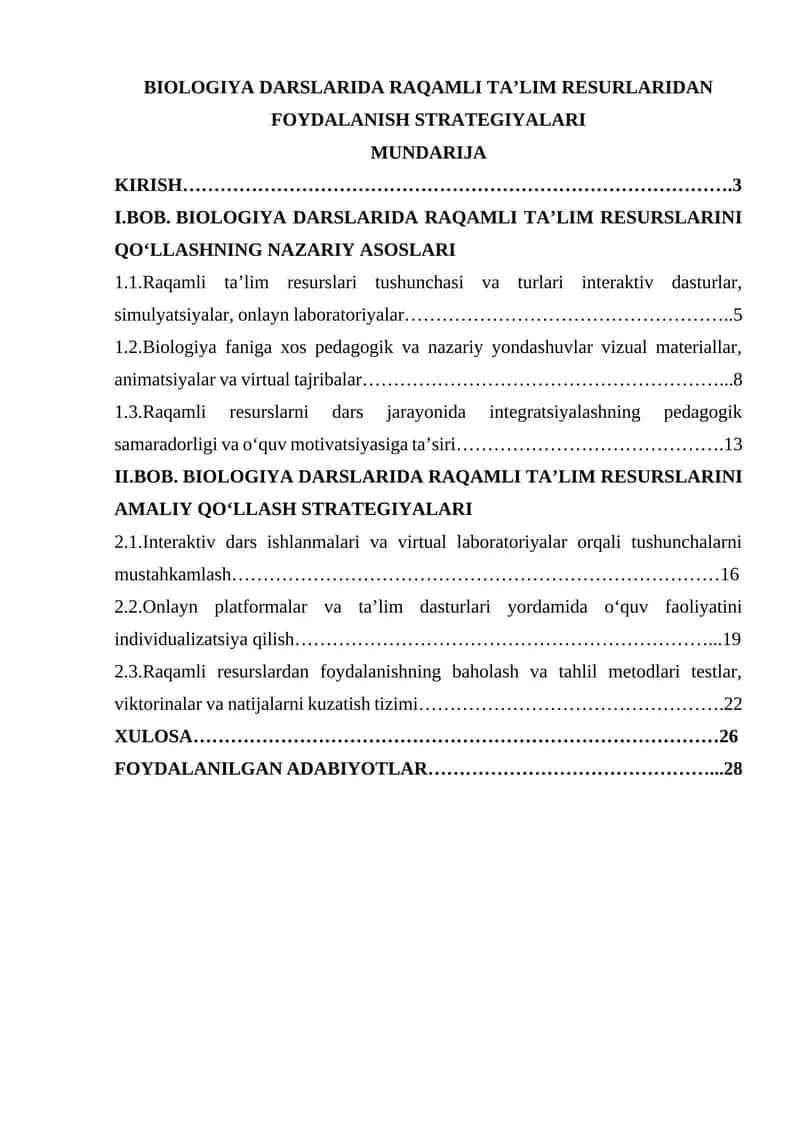 BIOLOGIYA DARSLARIDA RAQAMLI TA’LIM RESURLARIDAN FOYDALANISH STRATEGIYALARI