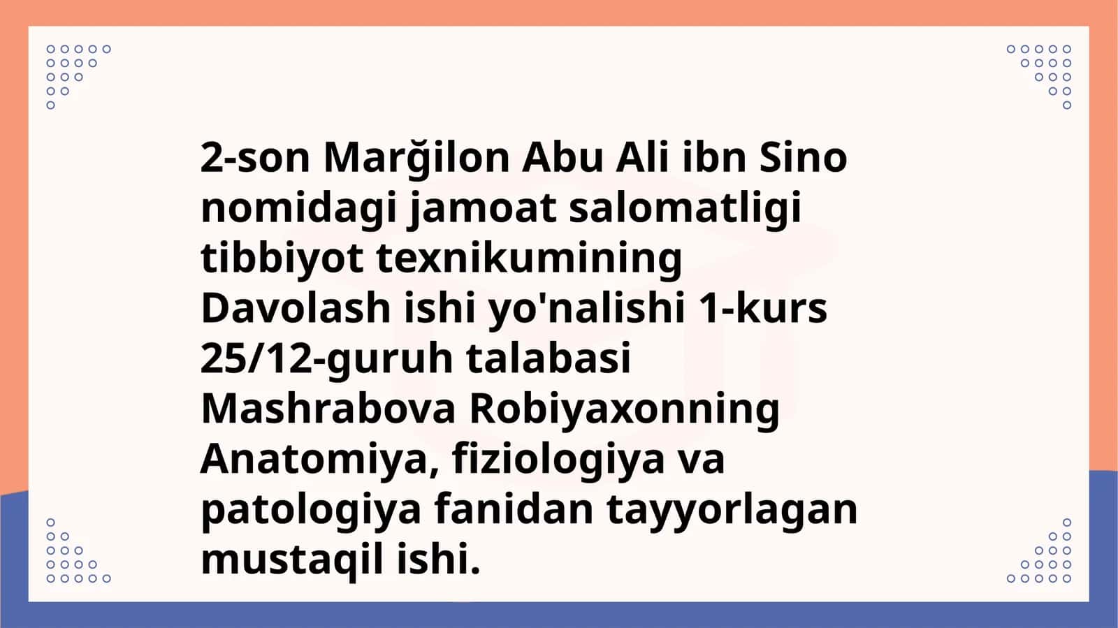 2-sonMağilon Abu Ali ibn Sino nomidagi jamoatsalomatligi tibbiyot texnikumining Davolashi