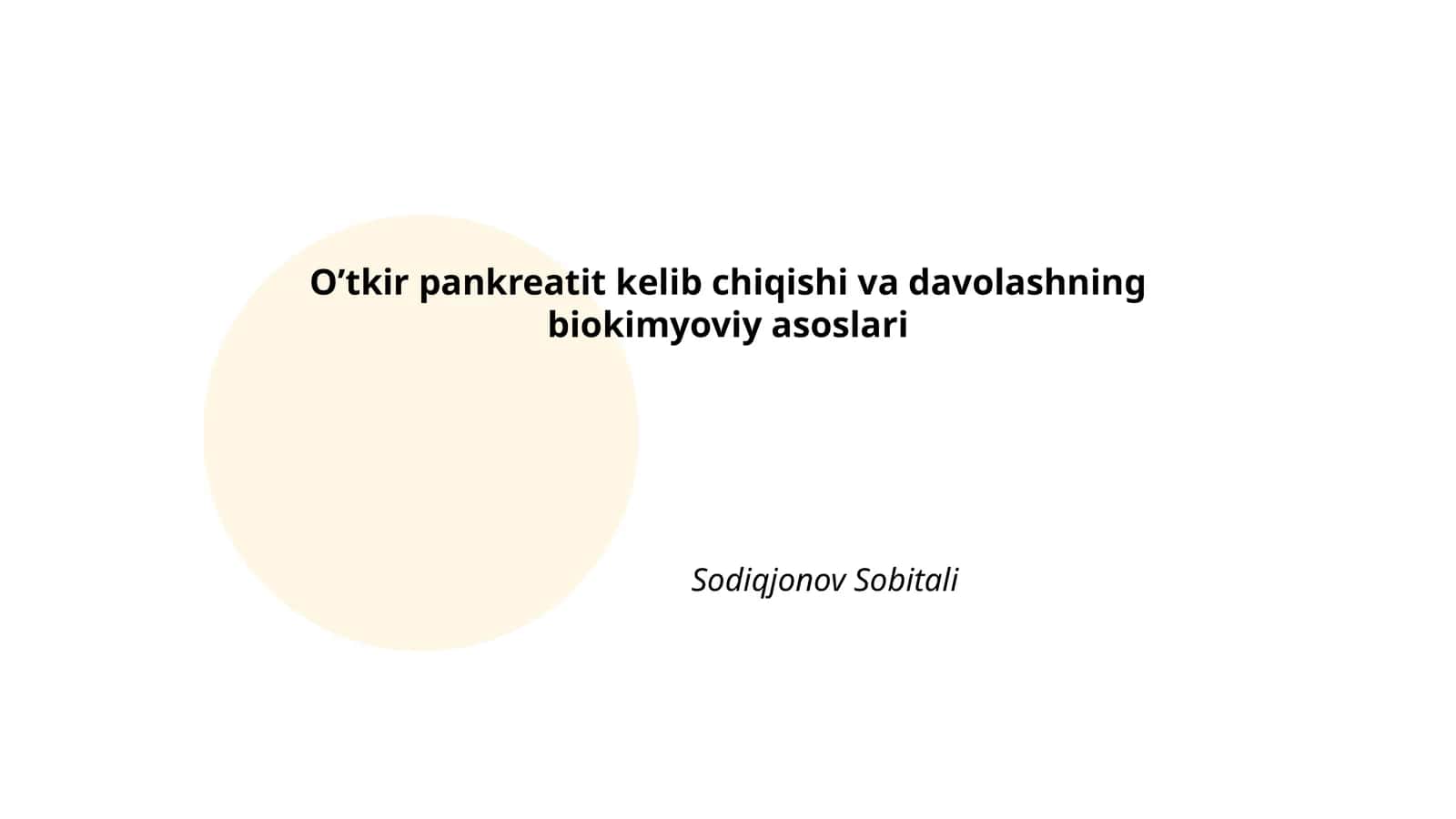 O'tkir pankreatit kelib chiqishi va davolashning biokimyoviy asoslari