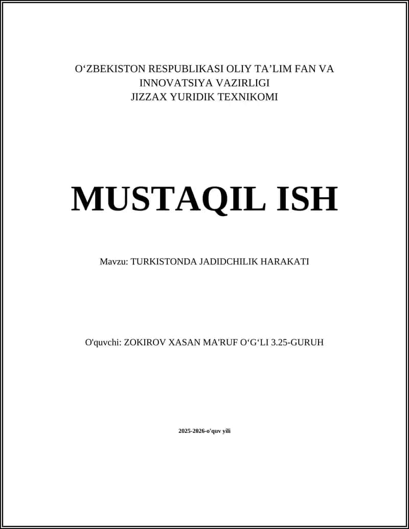 TURKISTONDA JADIDCHILIK HARAKATI