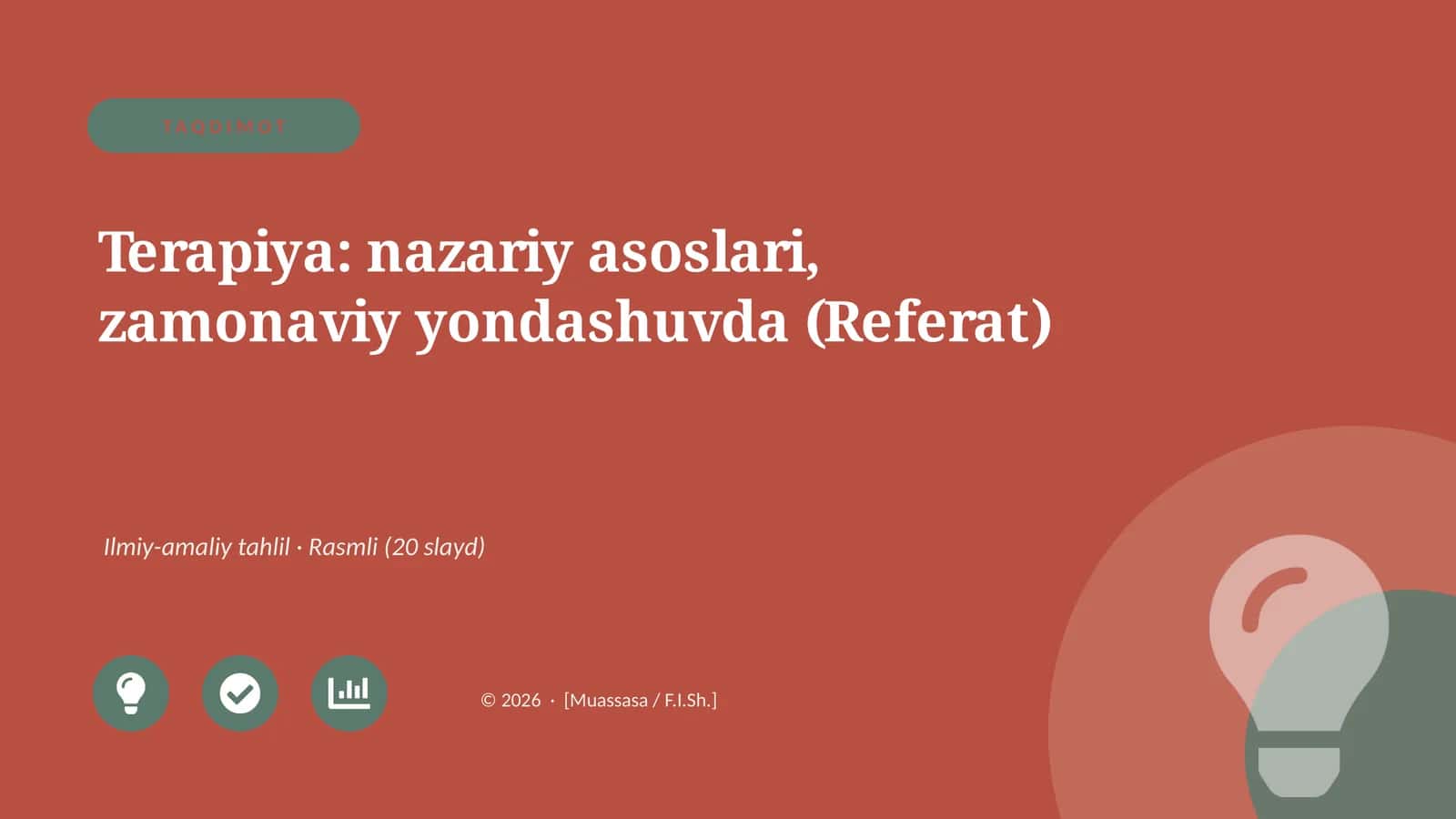 Terapiya: nazariy asoslari, zamonaviy yondashuvda (Referat)