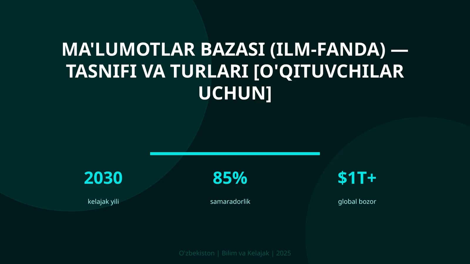 MA'LUMOTLAR BAZASI (ILM-FANDA) — TASNIFI VA TURLARI [O'QITUVCHILAR UCHUN]
