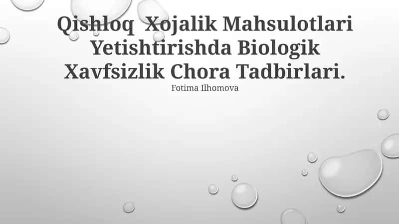 Biologik Xavfsizlik Chora Tadbirlari