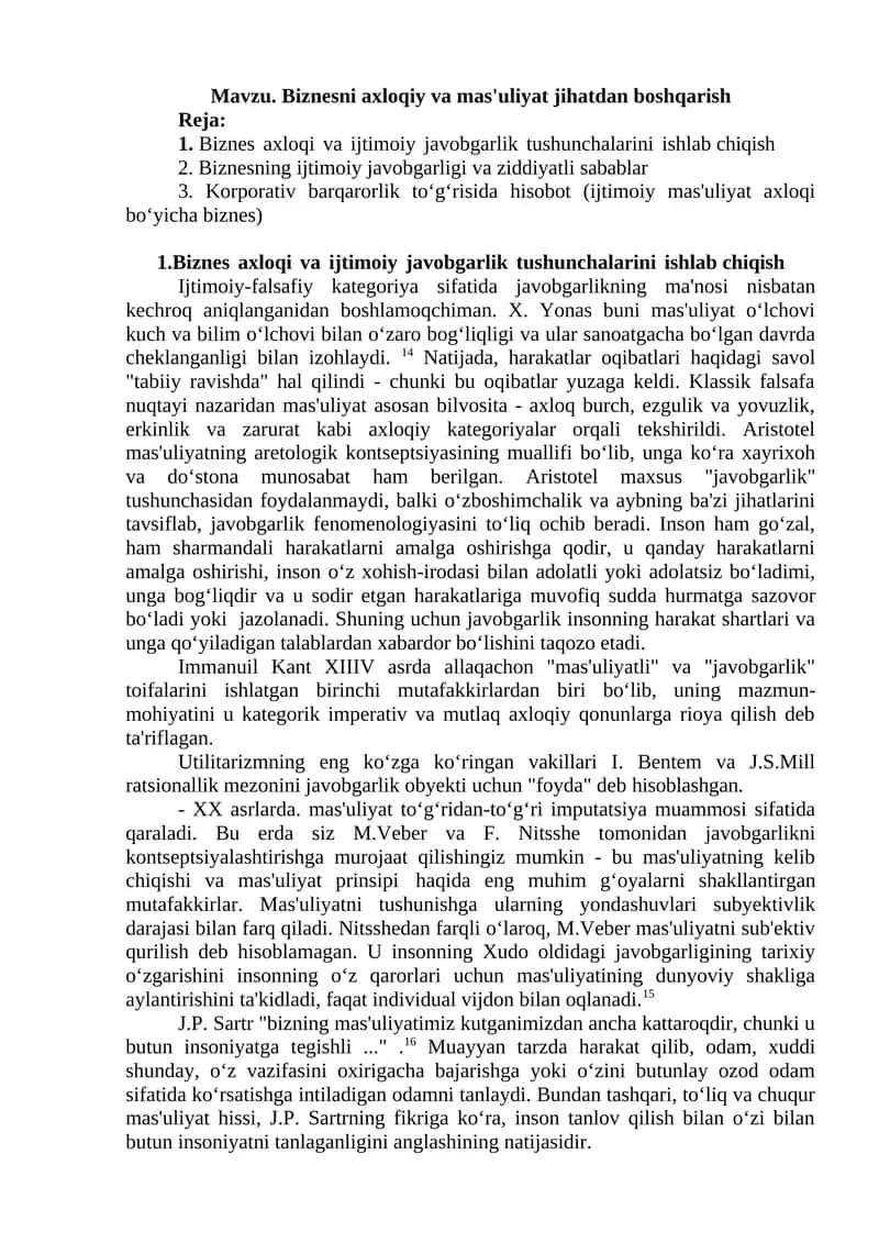 Biznesni axloqiy va mas'uliyat jihatdan boshqarish