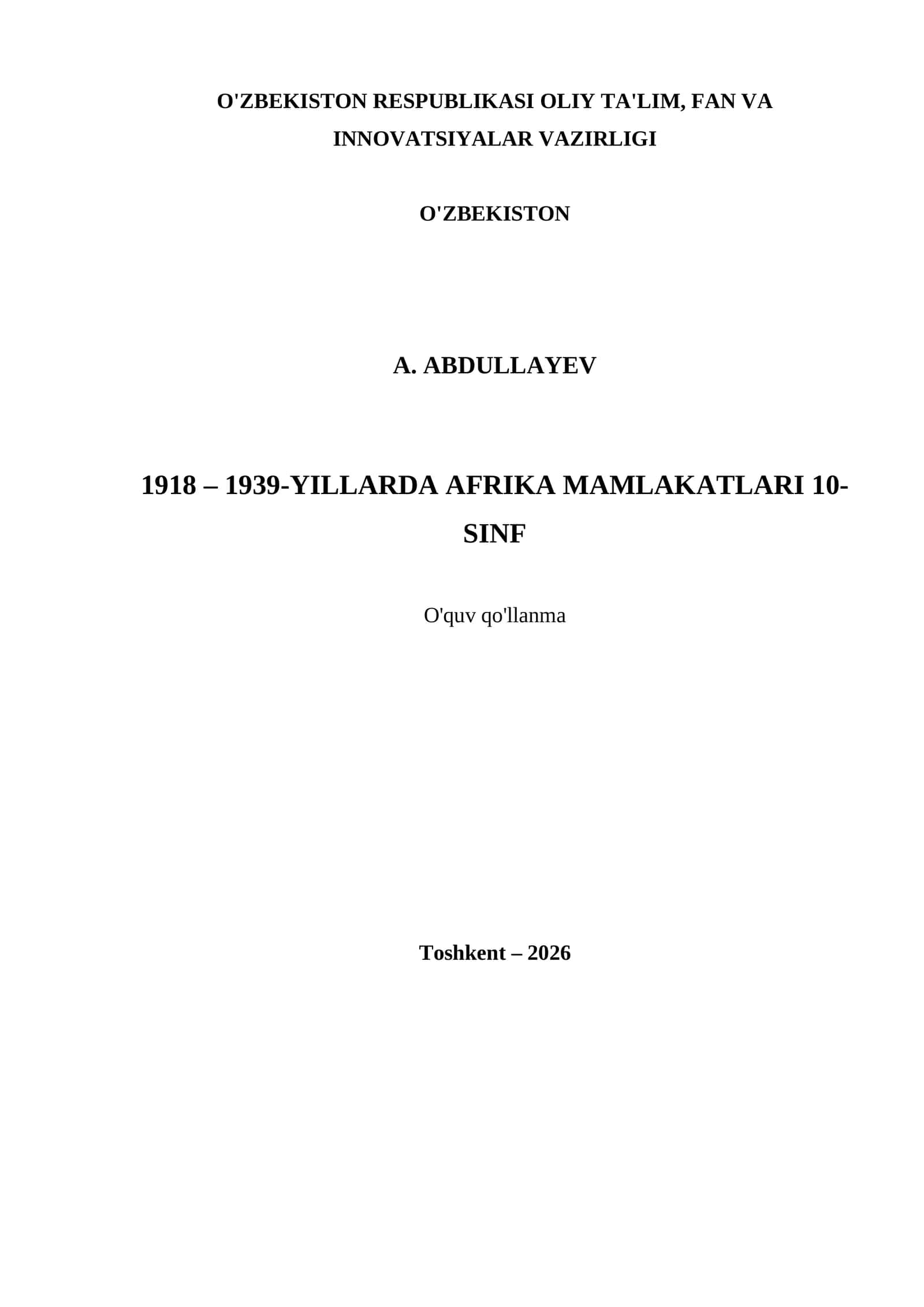 1918 – 1939-YILLARDA AFRIKA MAMLAKATLARI 10- SINF