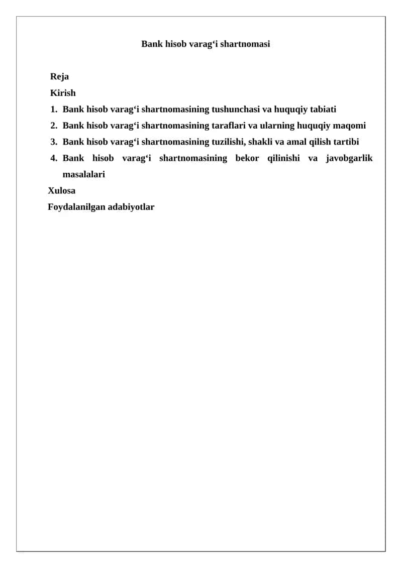 Bank hisob varagโi shartnomasi
