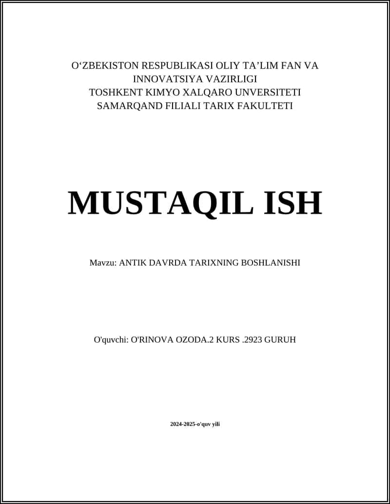 ANTIK DAVRDA TARIXNING BOSHLANISHI
