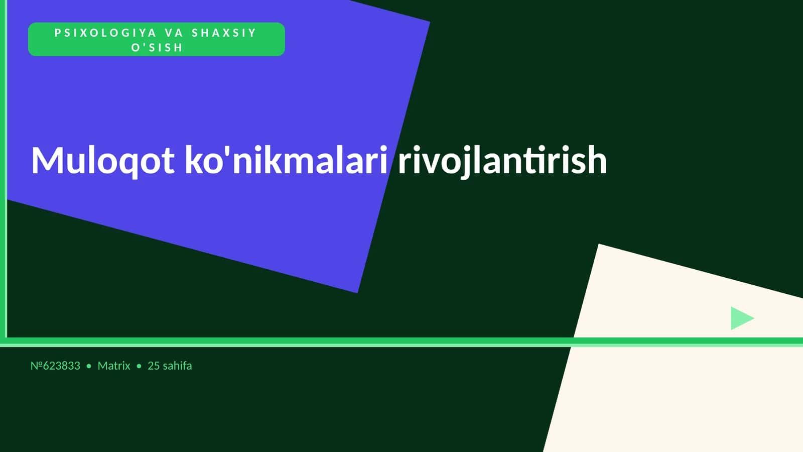 PSIXOLOGIYA VA SHAXSIY O'SISH