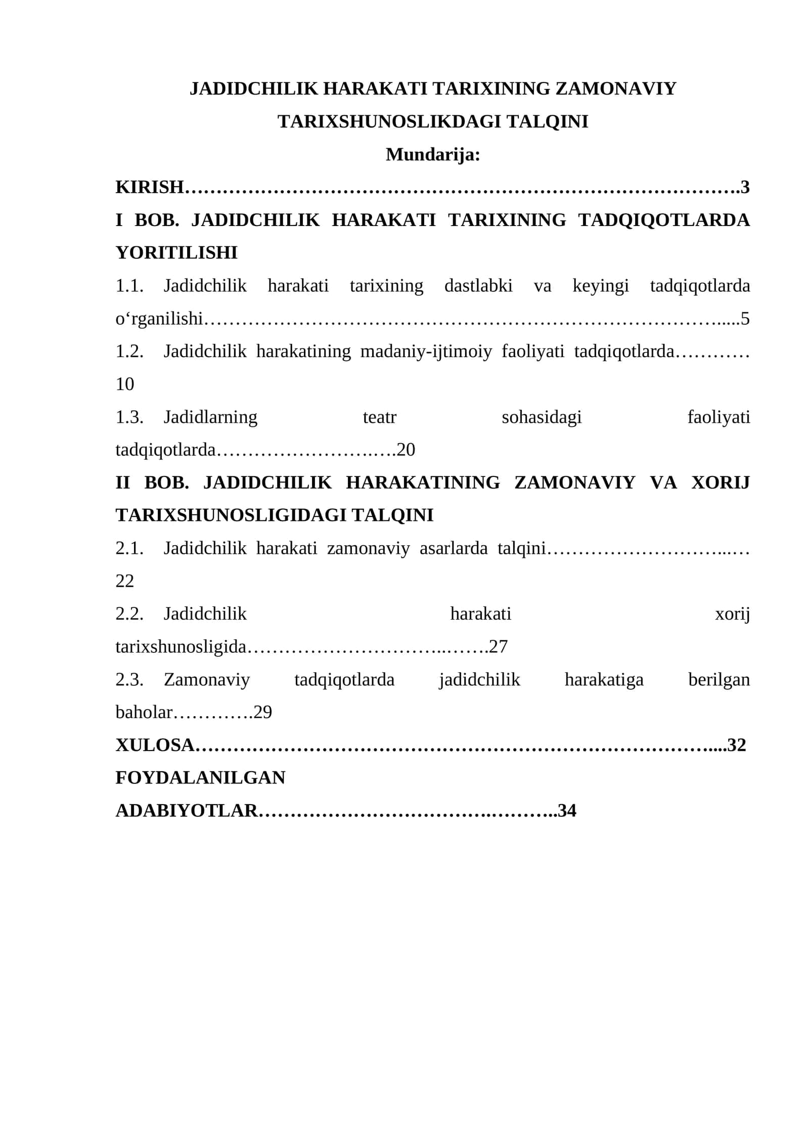 JADIDCHILIK HARAKATI TARIXINING ZAMONAVIY TARIXSHUNOSLIKDAGI TALQINI