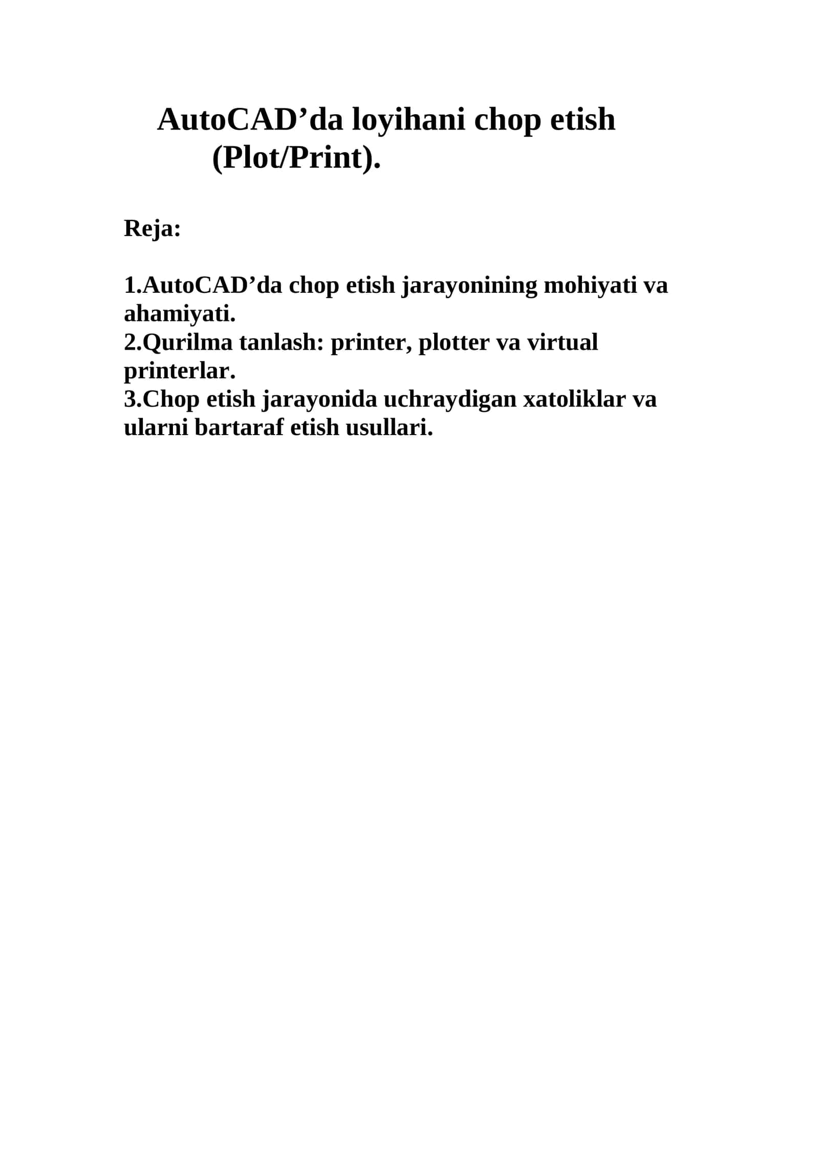 AutoCAD’da loyihani chop etish (Plot/Print)