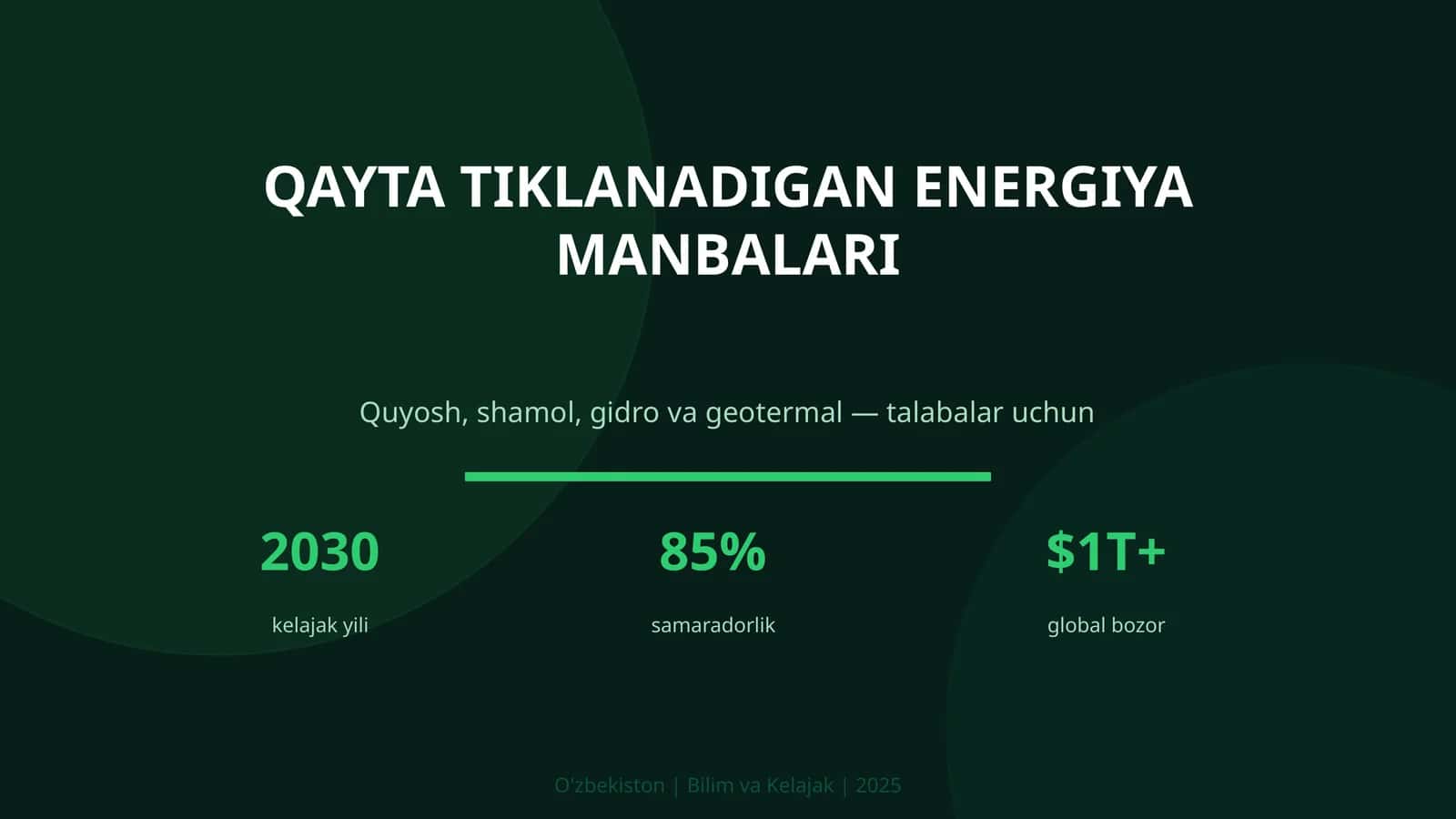 QAYTA TIKLANADIGAN ENERGIYA MANBALARI