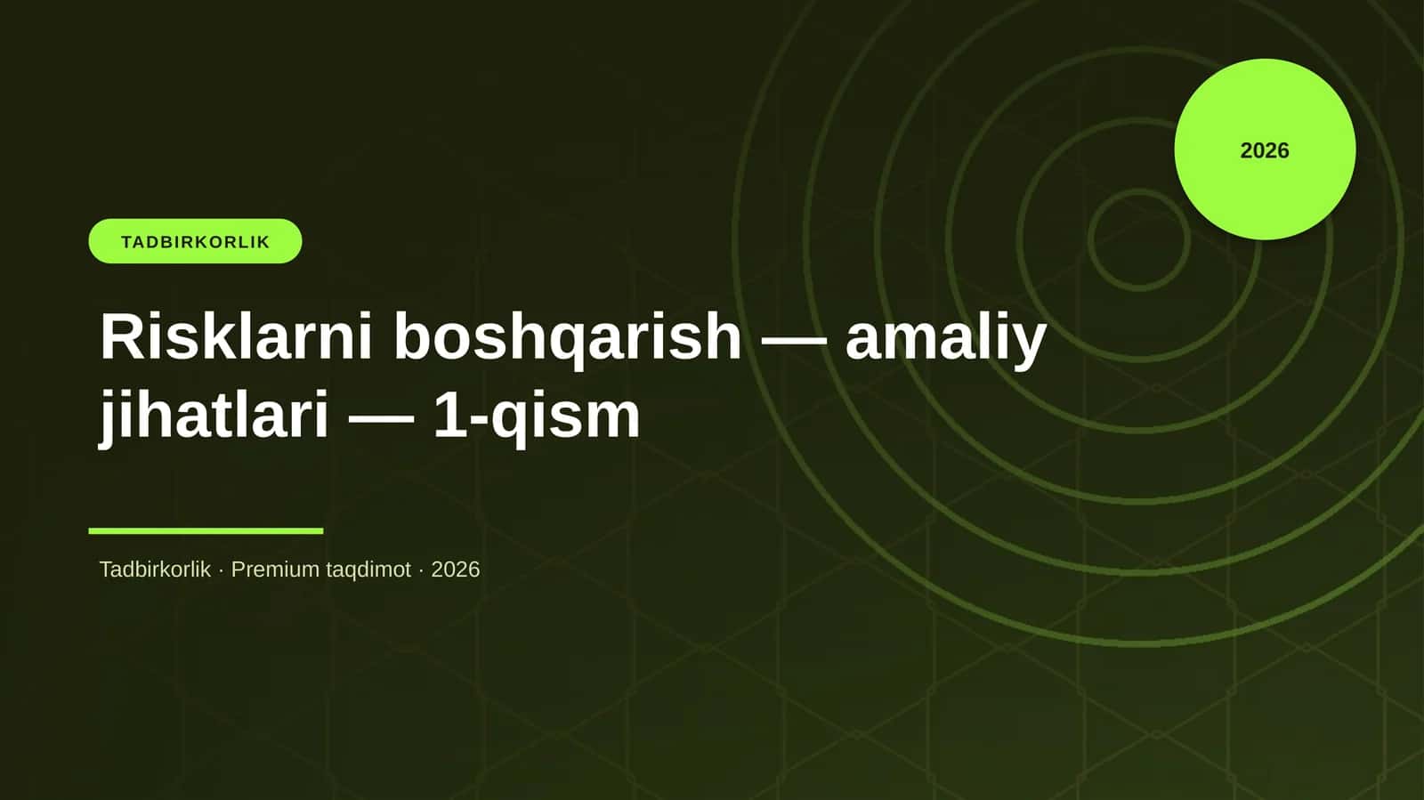 Risklarni boshqarish — amaliy jihatlari — 1-qism