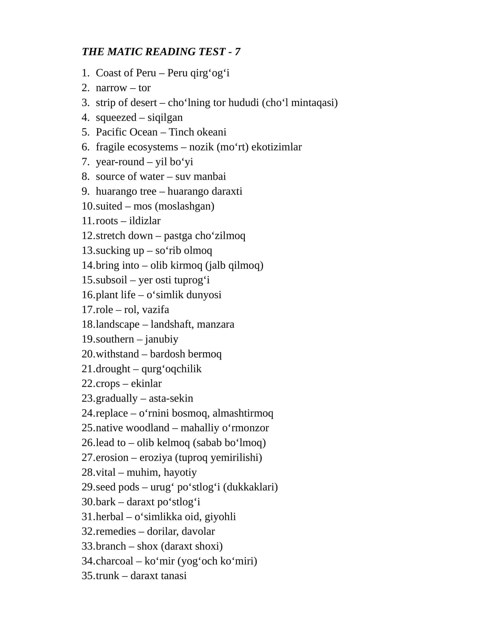 THE MATIC READING TEST - 7