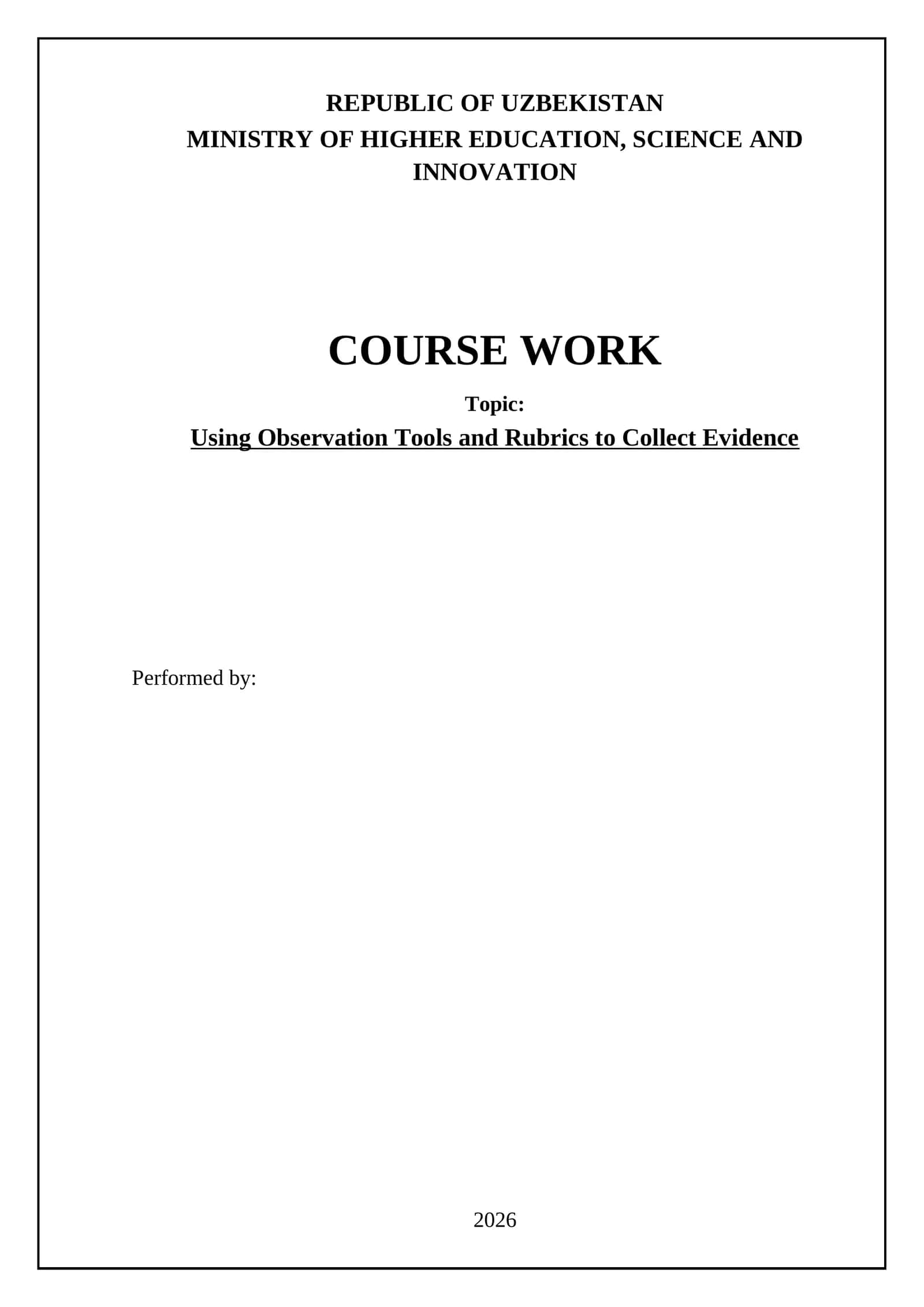Course Work on Observation Tools and Rubrics