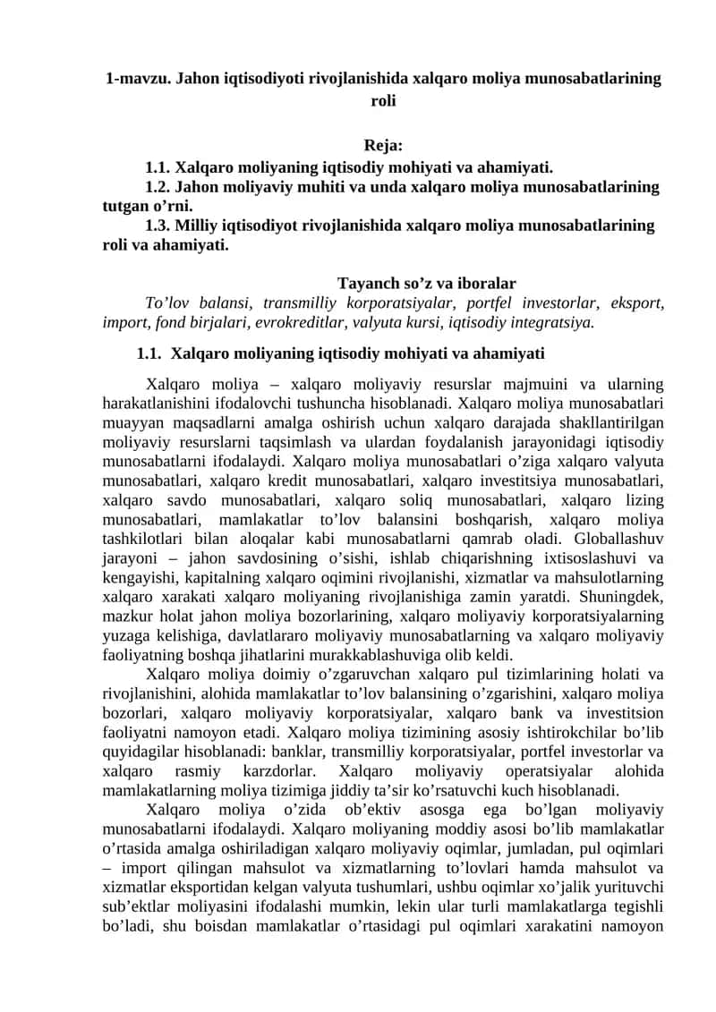Xalqaro moliyaviy munosabatlar