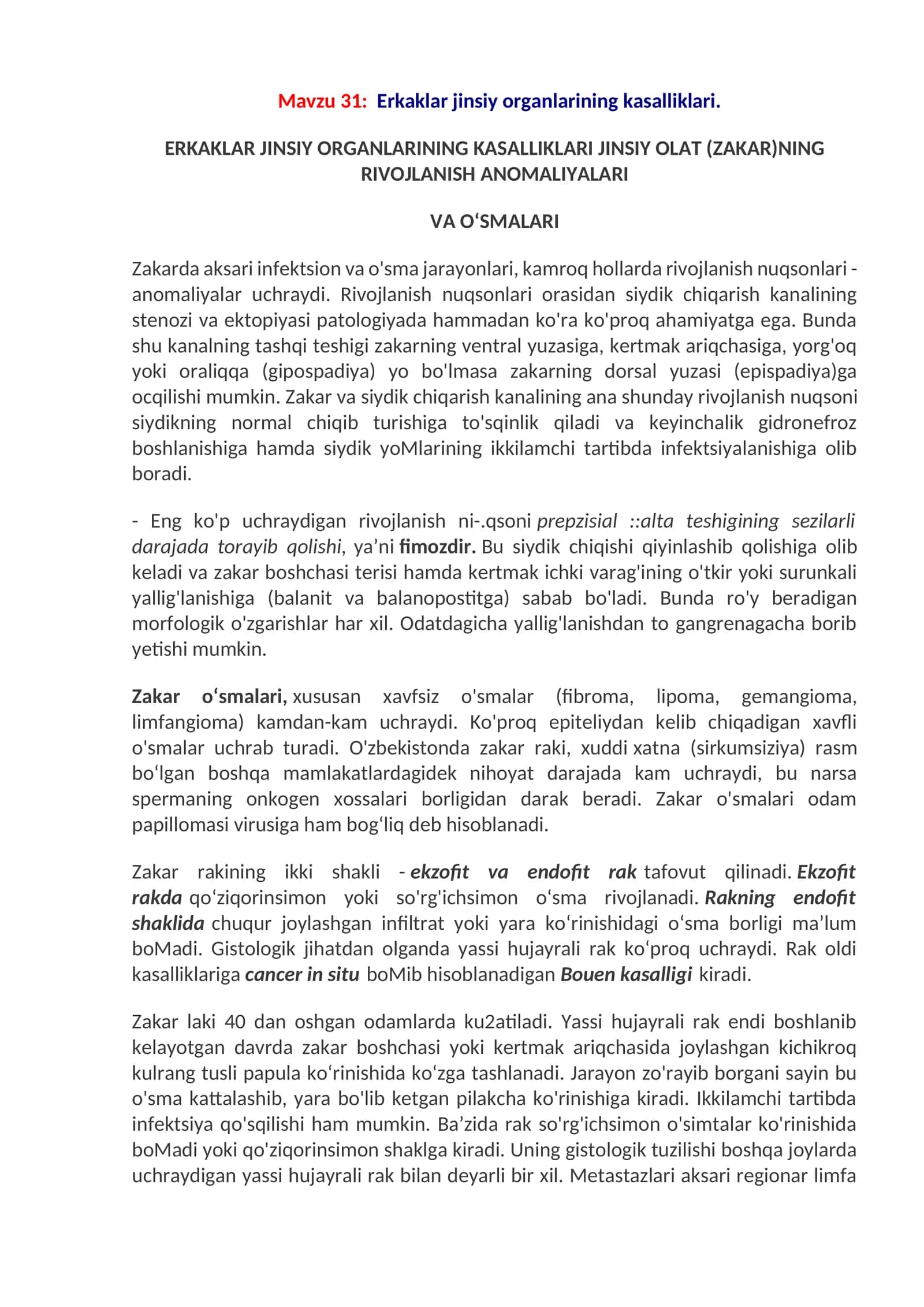 Erkaklar jinsiy organlarining kasalliklari