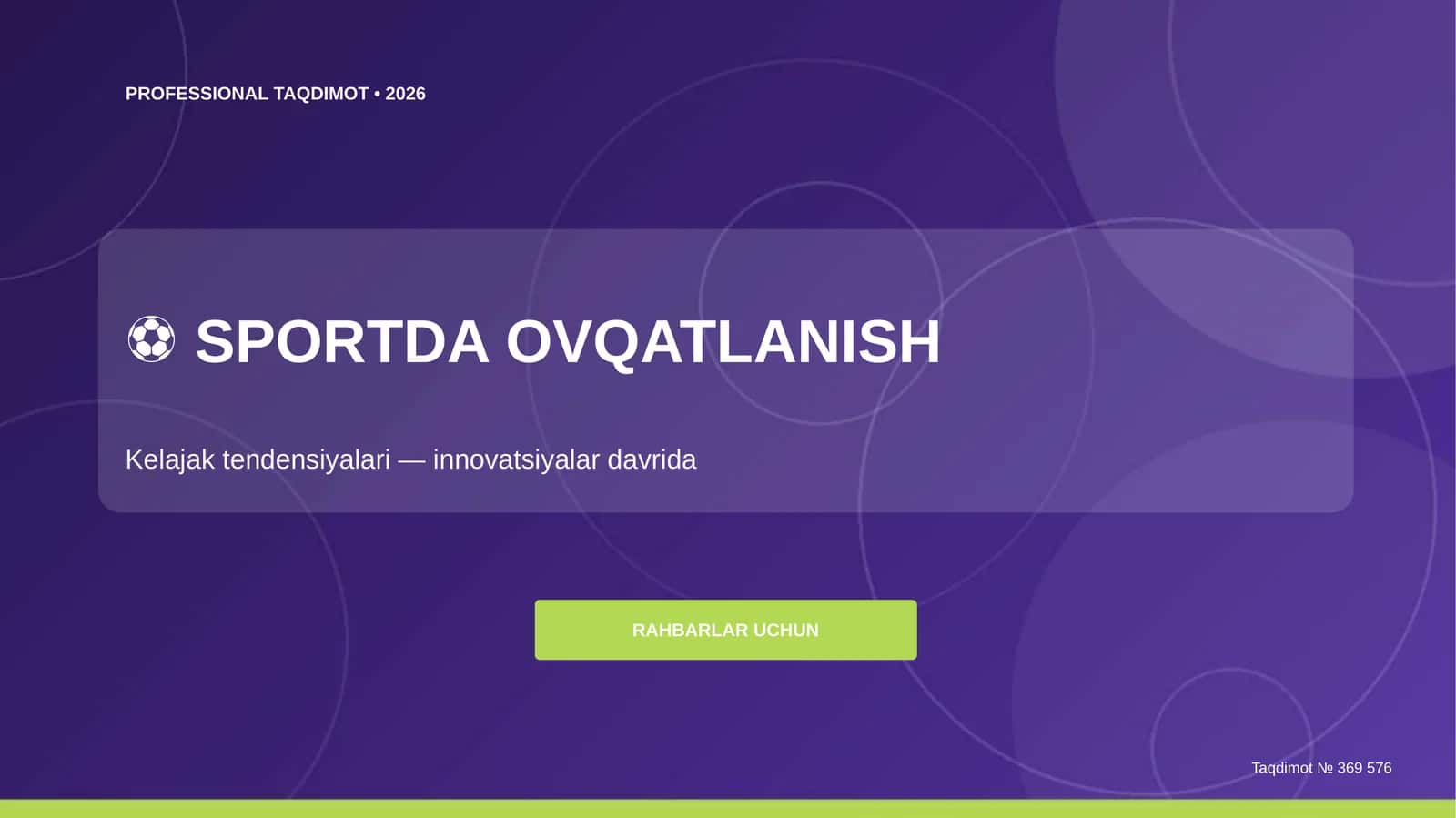 Sportda ovqatlanish: kelajak tendensiyalari (innovatsiyalar davrida) [rahbarlar uchun]