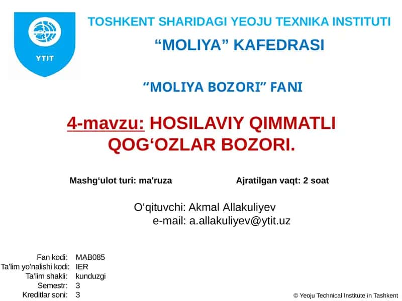 HOSILAVIY QIMMATLI QOG‘OZLAR BOZORI
