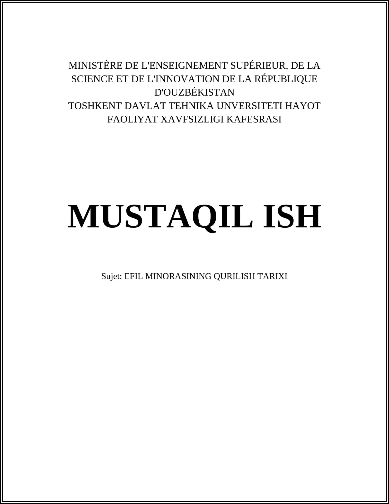 EFIL MINORASINING QURILISH TARIXI