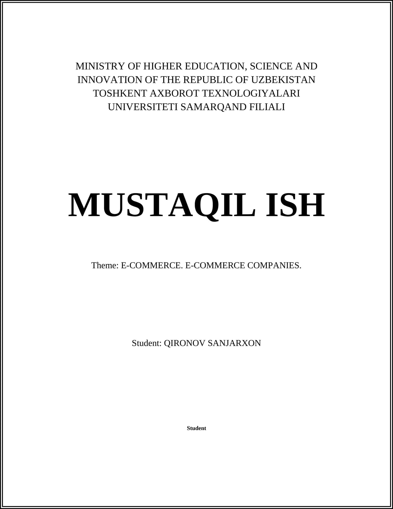 MUSTAQIL ISH: E-COMMERCE