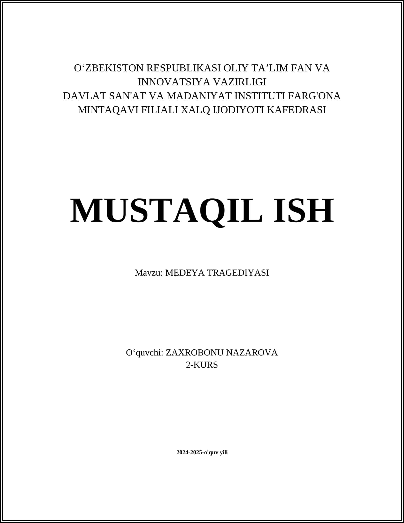 MEDEYA TRAGEDIYASI