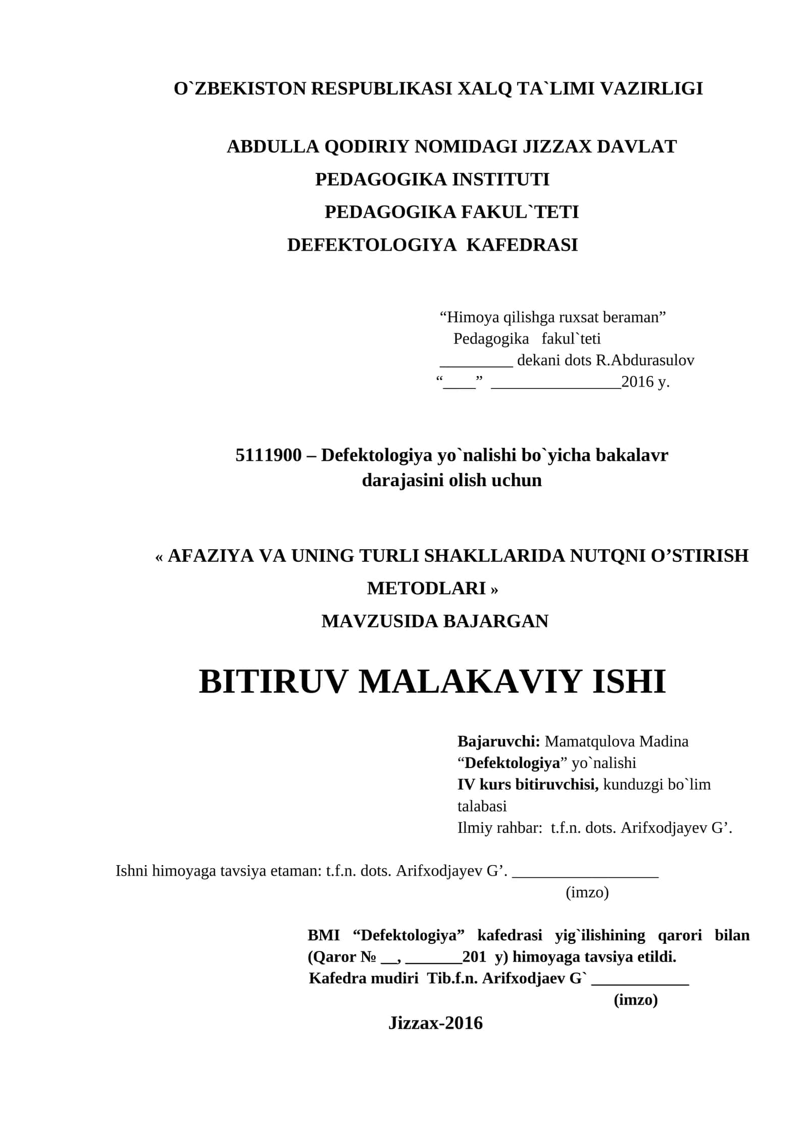 AFAZIYA VA UNING TURLI SHAKLLARIDA NUTQNI O’STIRISH METODLARI
