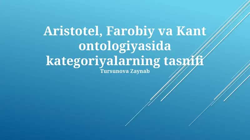 Aristotel, Farobiy va Kant ontologiyasida kategoriyalarning tasnifi