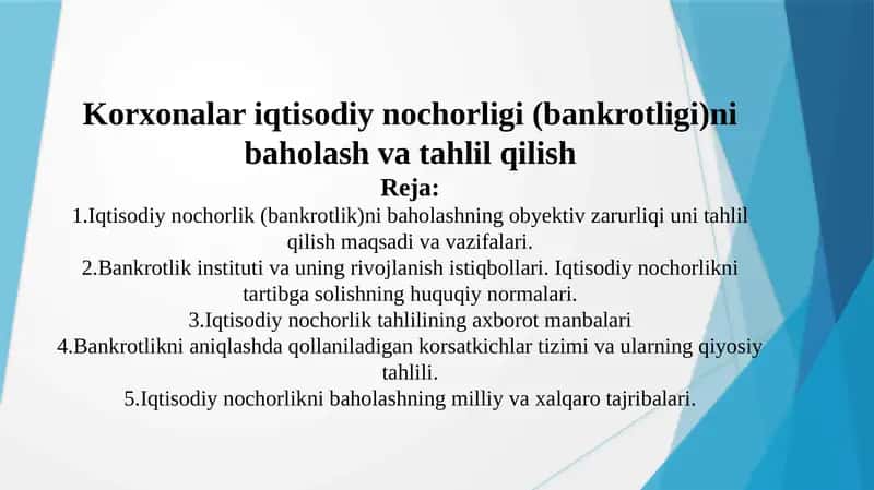 Iqtisodiy Nochorlik (Bankrotlik)ni Baholash