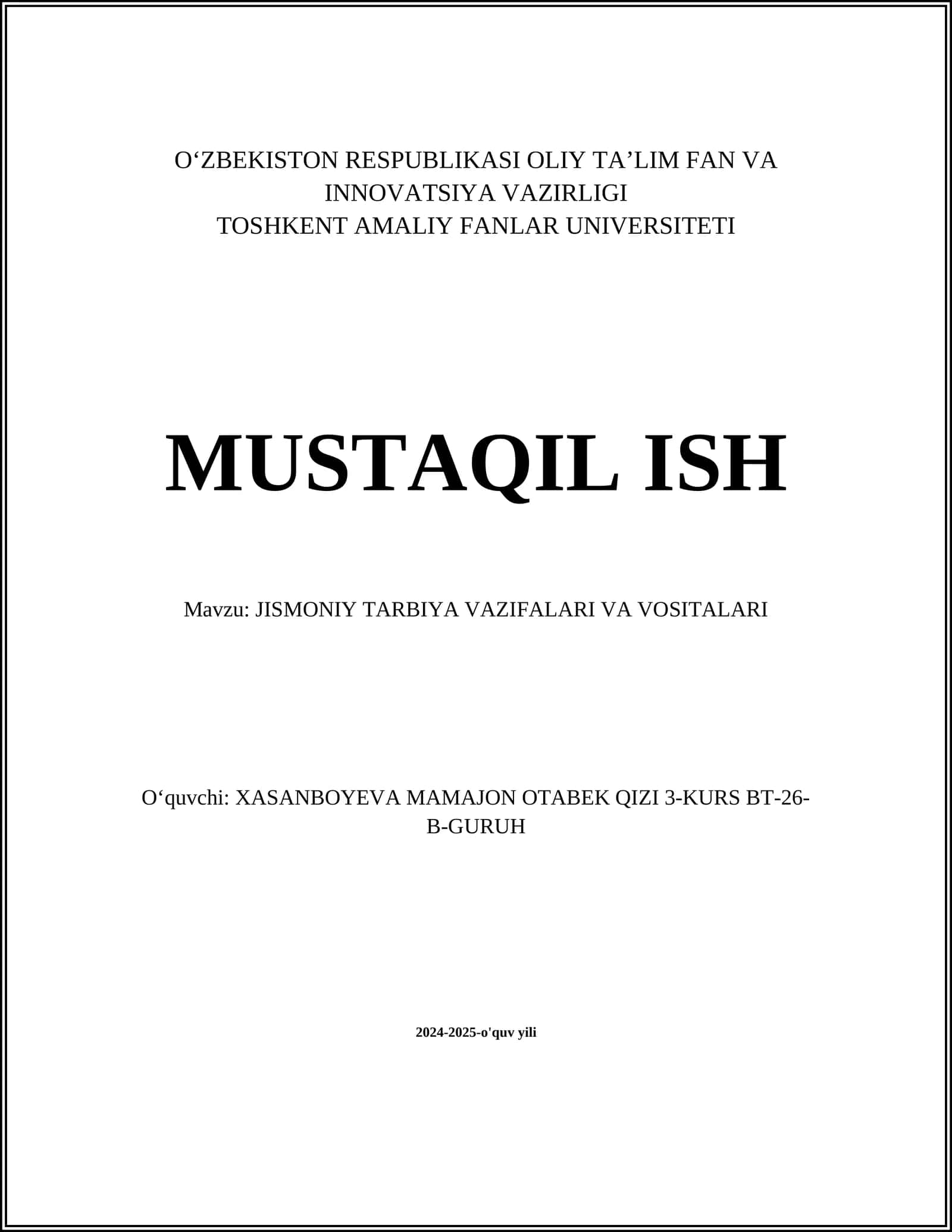 Jismoniy Tarbiya Vazifalari va Vositalari