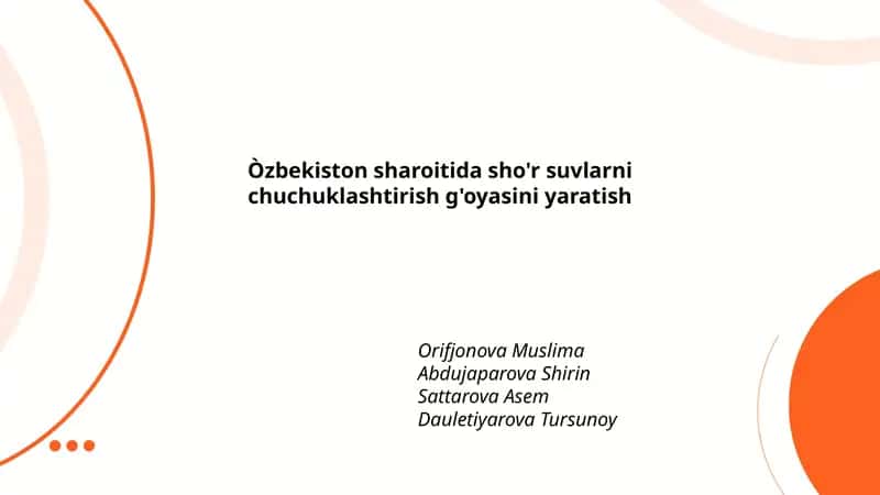 Òzbekiston sharoitida sho'r suvlarni chuchuklashtirish g'oyasini yaratish